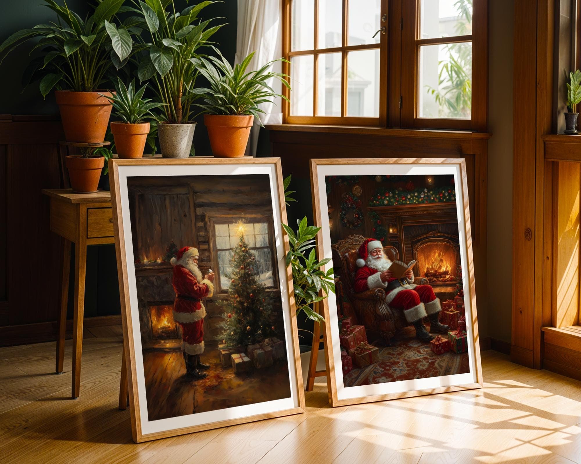 Santa Claus Decorating Christmas Tree Print, Vintage Cozy Christmas Wall Art Print, Digital Christmas Print, Warm Holiday Print, Santa Art - view 4