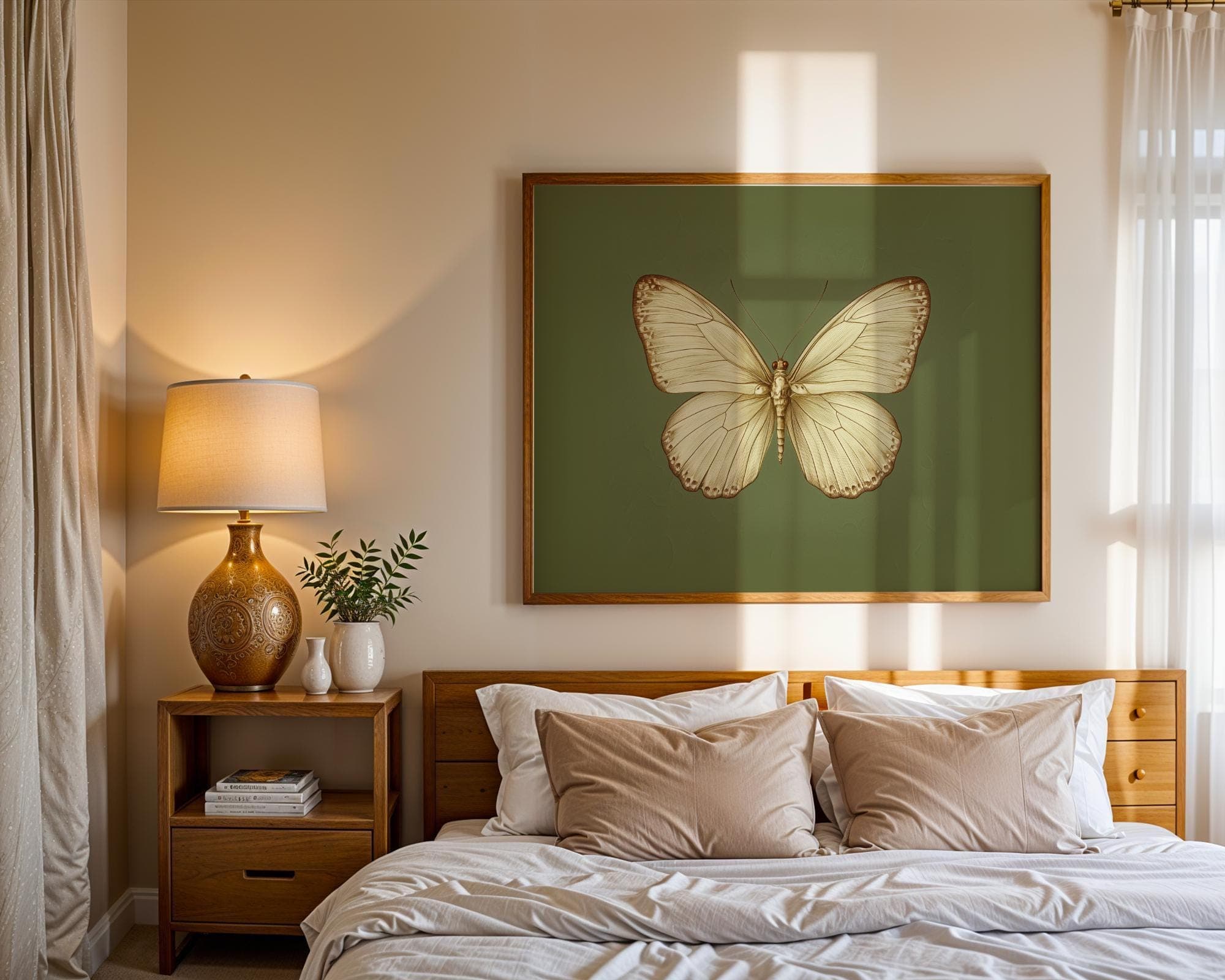 Cream Butterfly Wall Art, Minimalist Butterfly Painting, Minimalist Butterfly Art, Soft Earth Tone Art Print for Cozy Spaces, Butterfly Art - view 2