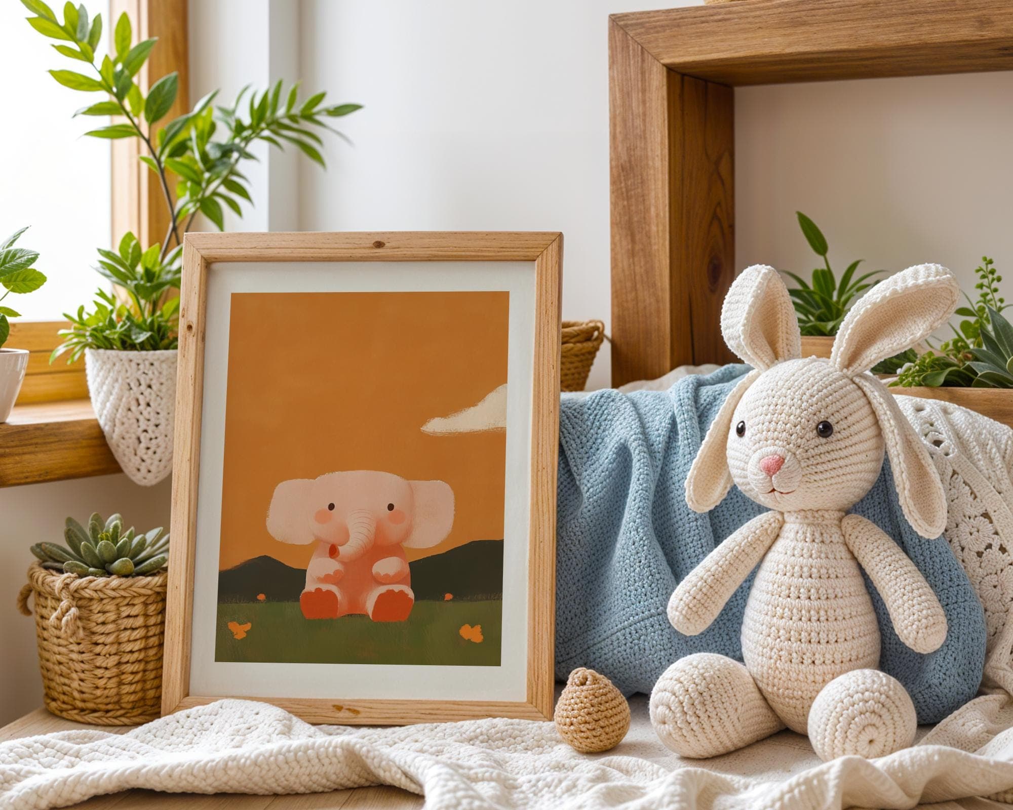 Cute Elephant Baby Room Decor, Elephant Nursery Print, Baby Shower Gift Idea, Orange Elephant Illustration, Nurserywall Art, Orange Nursery - view 7