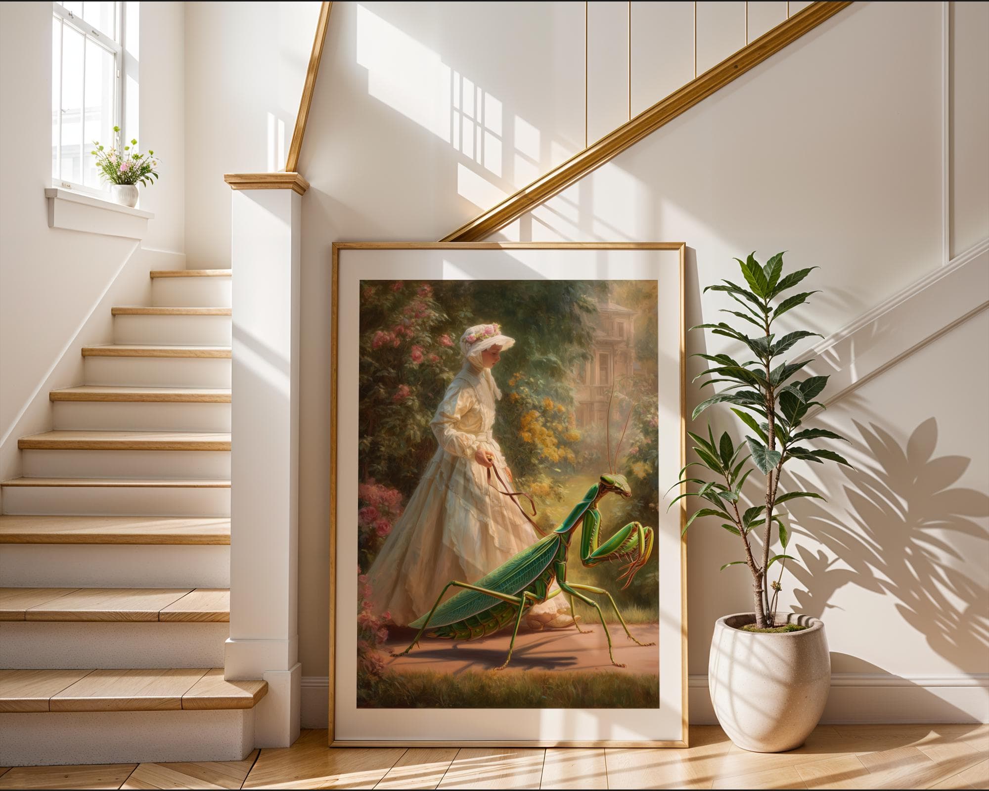 Giant Insect and Victorian Lady Fantasy Print, Odd Victorian Fantasy Art for Wall, Dark Academia Fantasy Poster, Quirky Gothic Surrealism - view 2