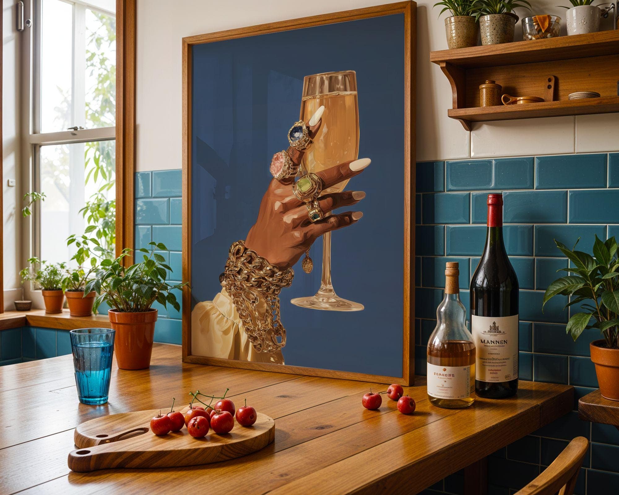 Chic Fashion Wall Art – Gold Rings and Champagne Poster, Wine Printable, Bar Cart Decor, Black Woman Wall Art, Black Girl Print, Bar Decor - view 2
