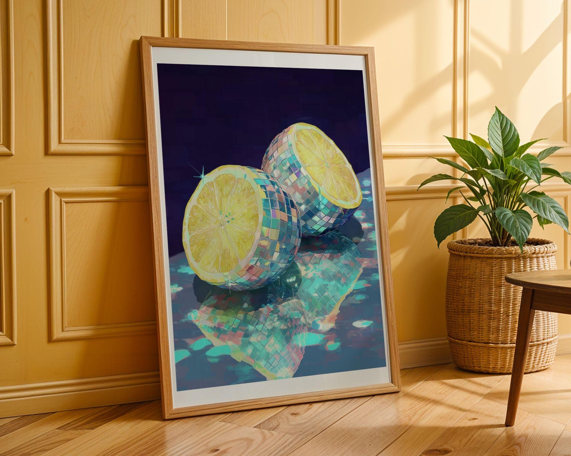 Funky Fruit Wall Art, Funky Pop Art Kitchen Decor, Disco Lemon Wall Art – Sparkly Pop Art Print, Retro Disco Room Decor, Girly Wall Print - view 2