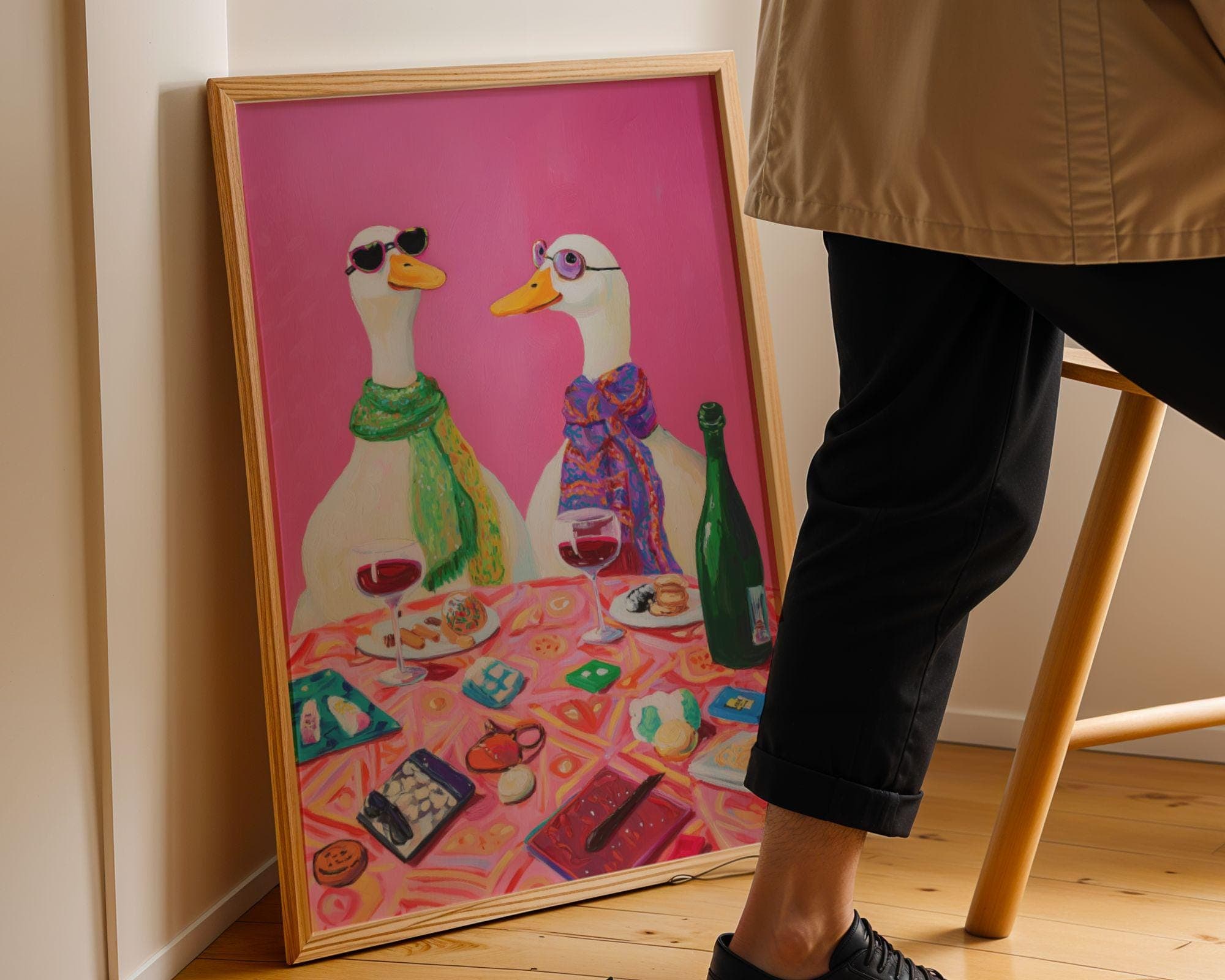 Funny Duck Wall Art, Whimsical Animal Art, Quirky Wall Decor, Eclectic Home Decor, Wine Lover Wall Art, Silly Goose Wall Print, Goose Art - view 4