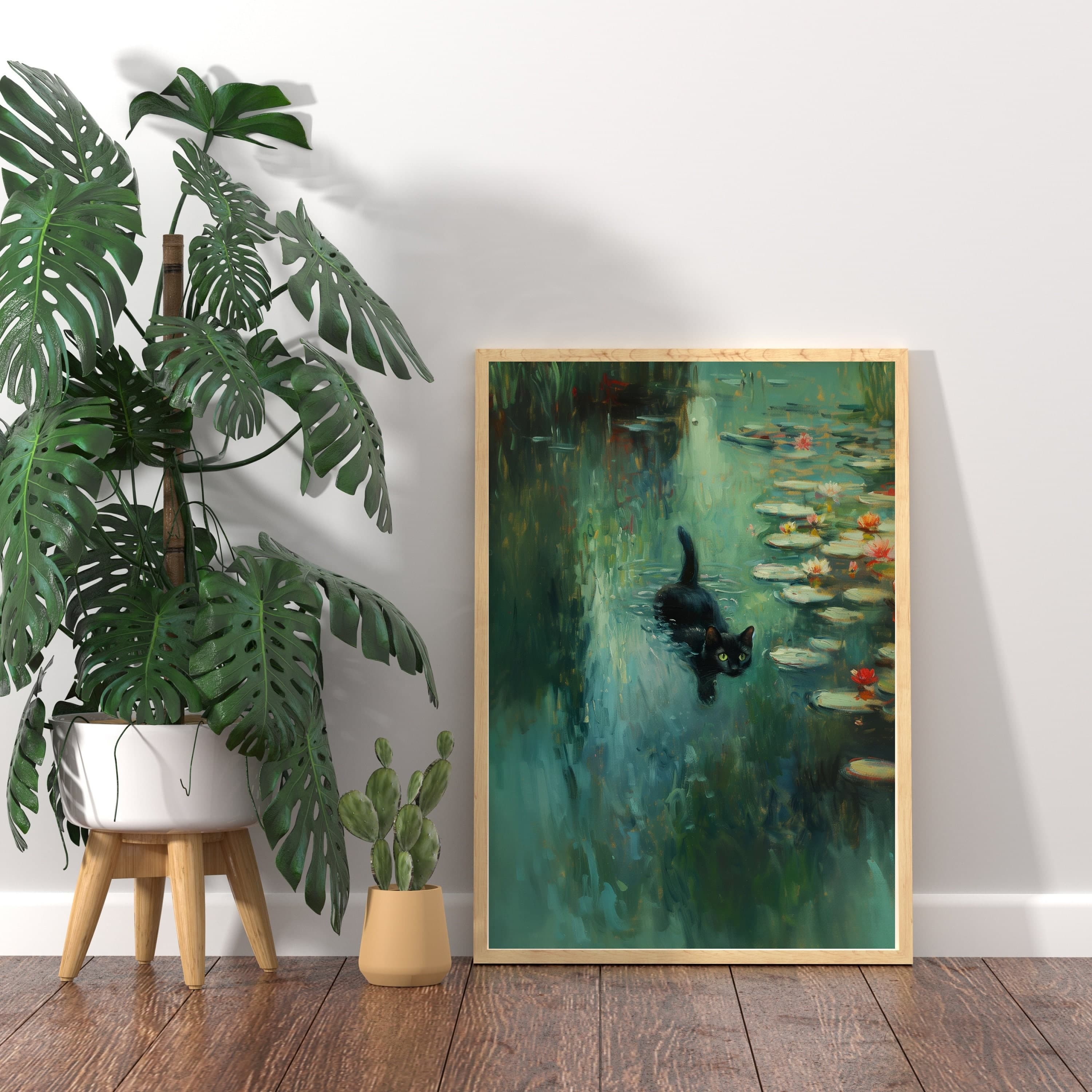 Cat Print Monet Black Cat Poster Wall Art, Oil Painting, Monet Cat Painting, Black Cat Monet, Cat Monet,Cat Person Gifts, Monet style - view 5