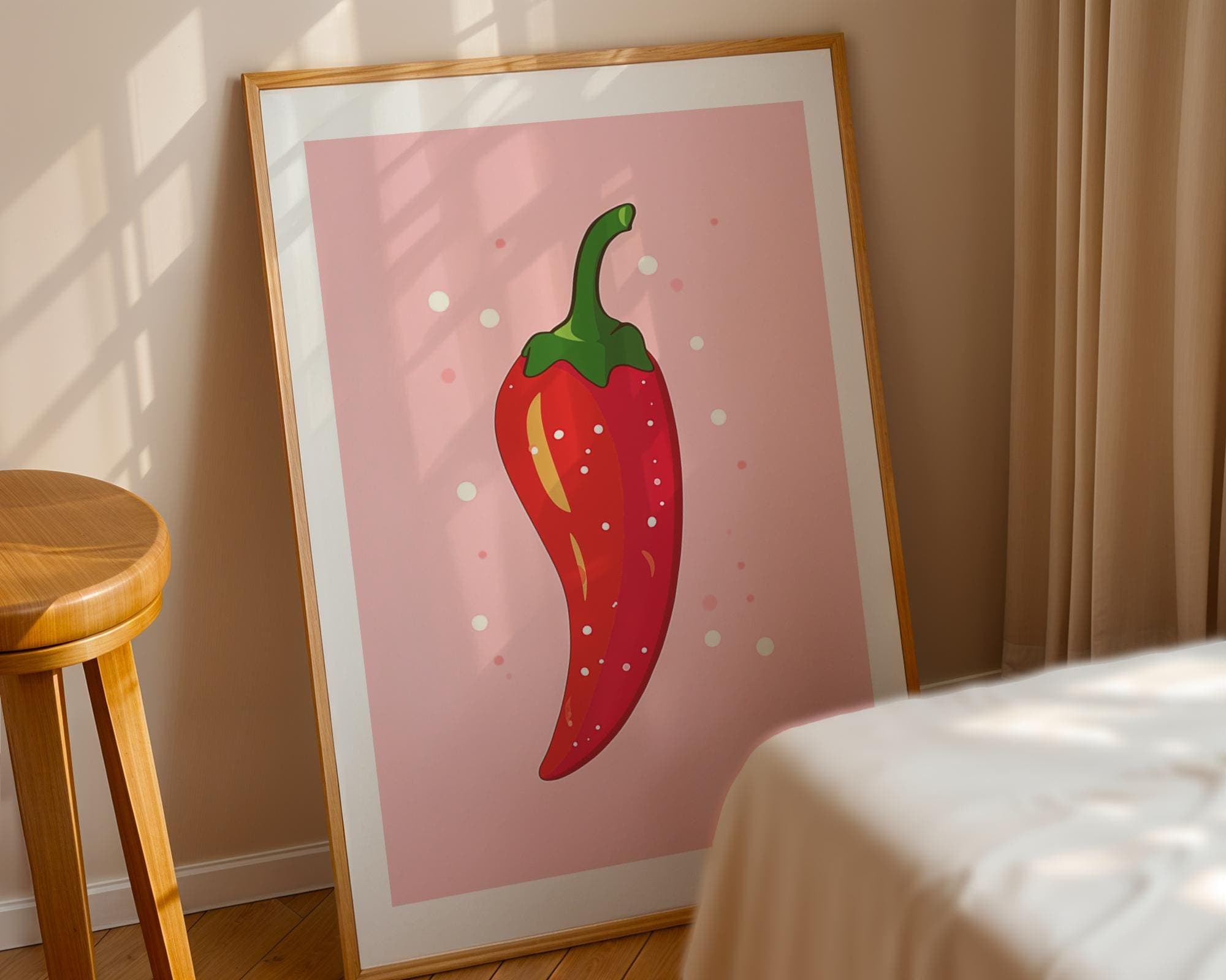 Chili Pepper Wall Art | Vintage Print | Red Hot Chili Pepper Art | Kitchen Decor | Trendy Art | Digital | Pink Wall Decor | PRINTABLE - view 3