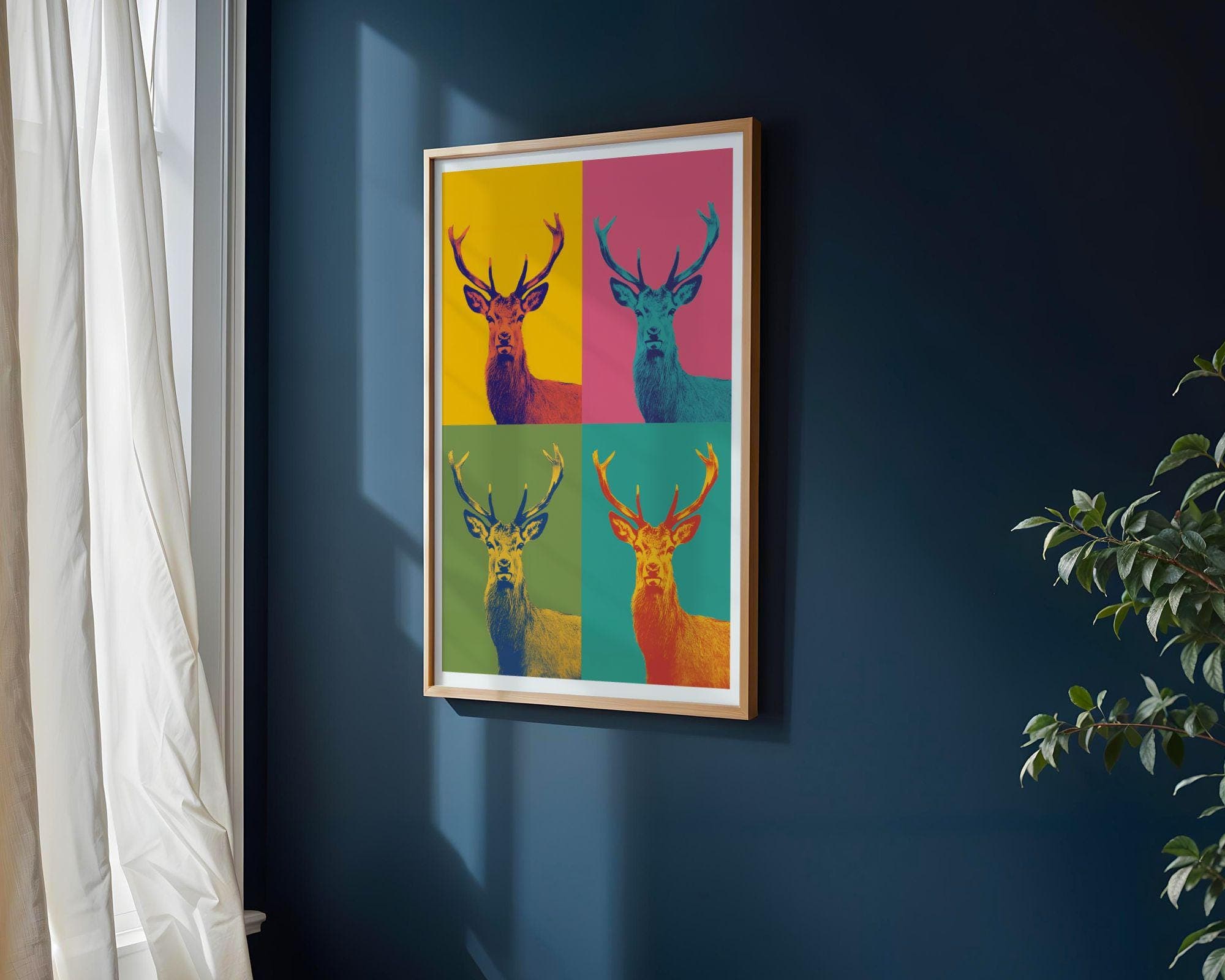 Pop Art Deer Quad | Colorful Stag Wall Art, Pop Art Deer Wall Art, Bold Stag Wall Art, Retro Deer Wall Art – Funky Pop Animal Poster - view 2