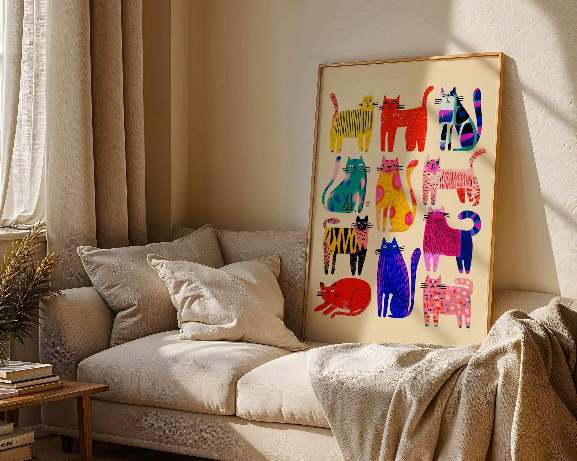 Whimsical Cat Art Print, Abstract Cat Wall Art, Modern Pop Art Cats Print, Whimsical Animal Poster, Colorful Cat Wall Art, Quirky Cat Decor - view 2