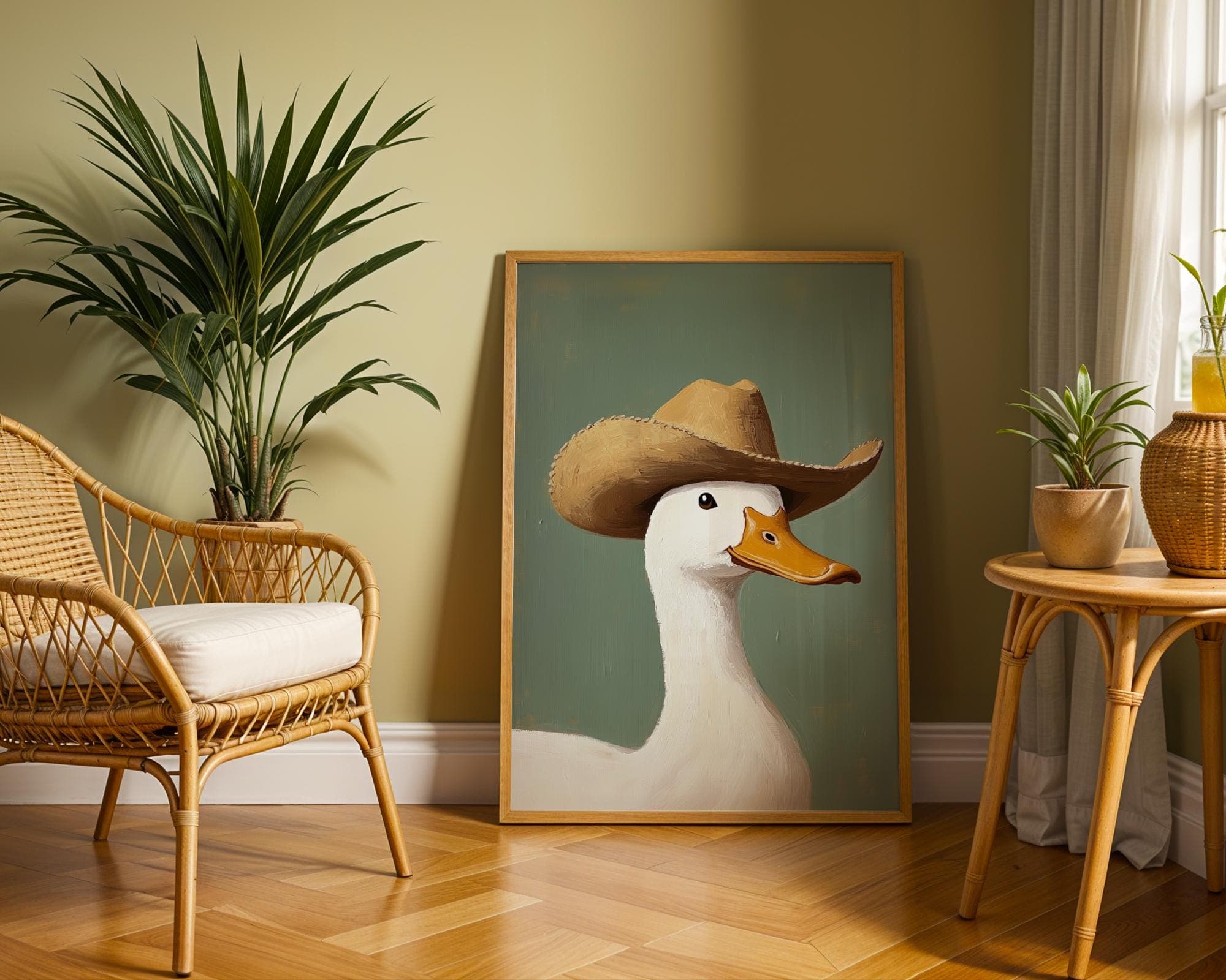 Silly Cowboy Goose Print, Green Western Nursery Printable Art, Neutral Southeastern Boy Room Animal Wall art, Cowboy hat, Digital Download - view 6