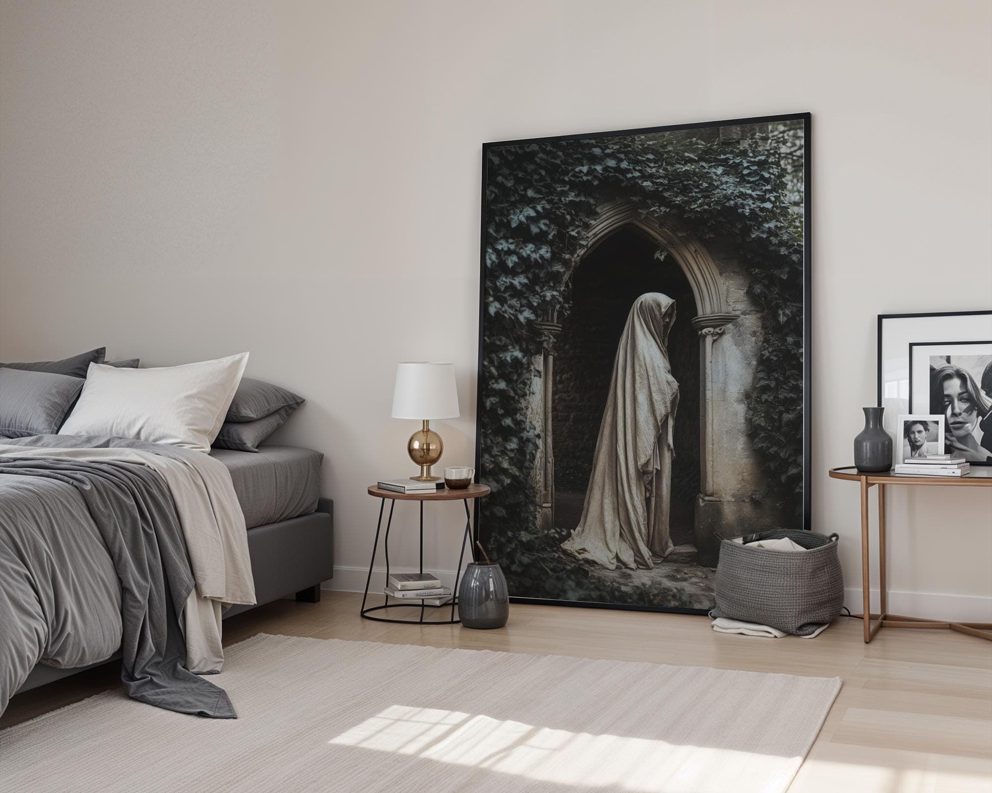 Veiled Woman under Ivy Canvas β Moody Gothic Portrait for Bedroom Decor, Dark Academia Wall Print, Vintage Veiled Woman Poster, Digital Art - view 6