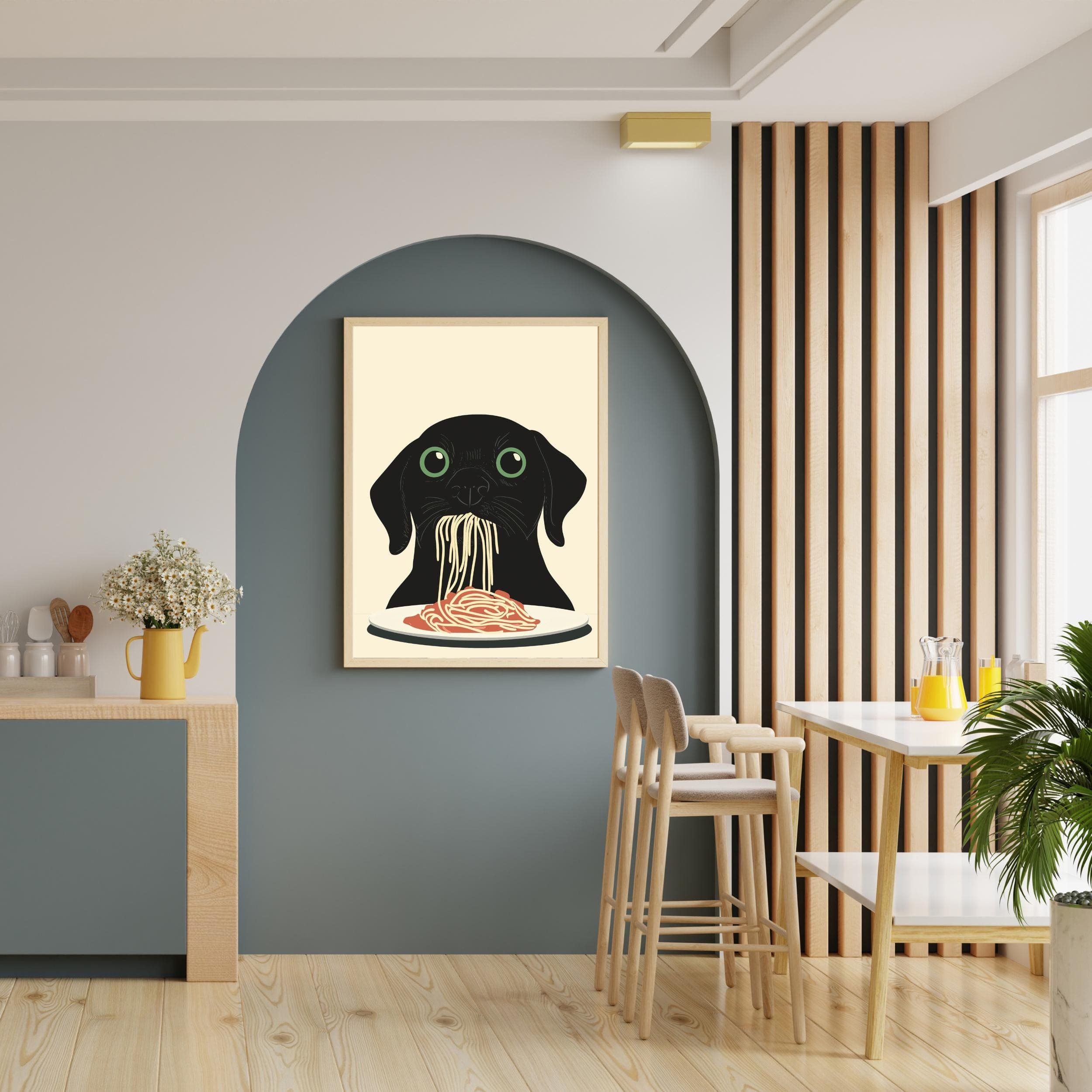 Black Dog Spaghetti Art Print,Whimsical Dog Kitchen Decor,Black Dog Pasta Print,Charming Dog Kitchen Print, Maximalist Dog Art, Dog Art - view 6