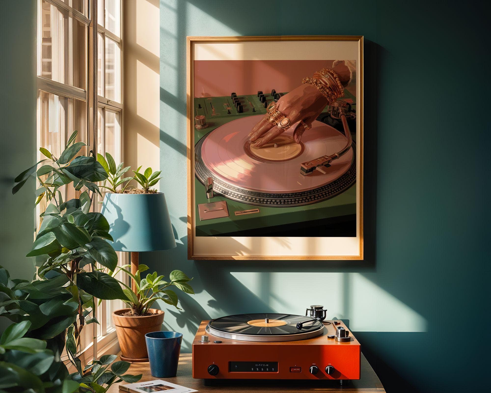 Black Woman Pink Vinyl Record Print - Eclectic Afrocentric Wall Art - Vinyl Record Music Wall Art, Music Lover Gift, Turntable Art - view 2
