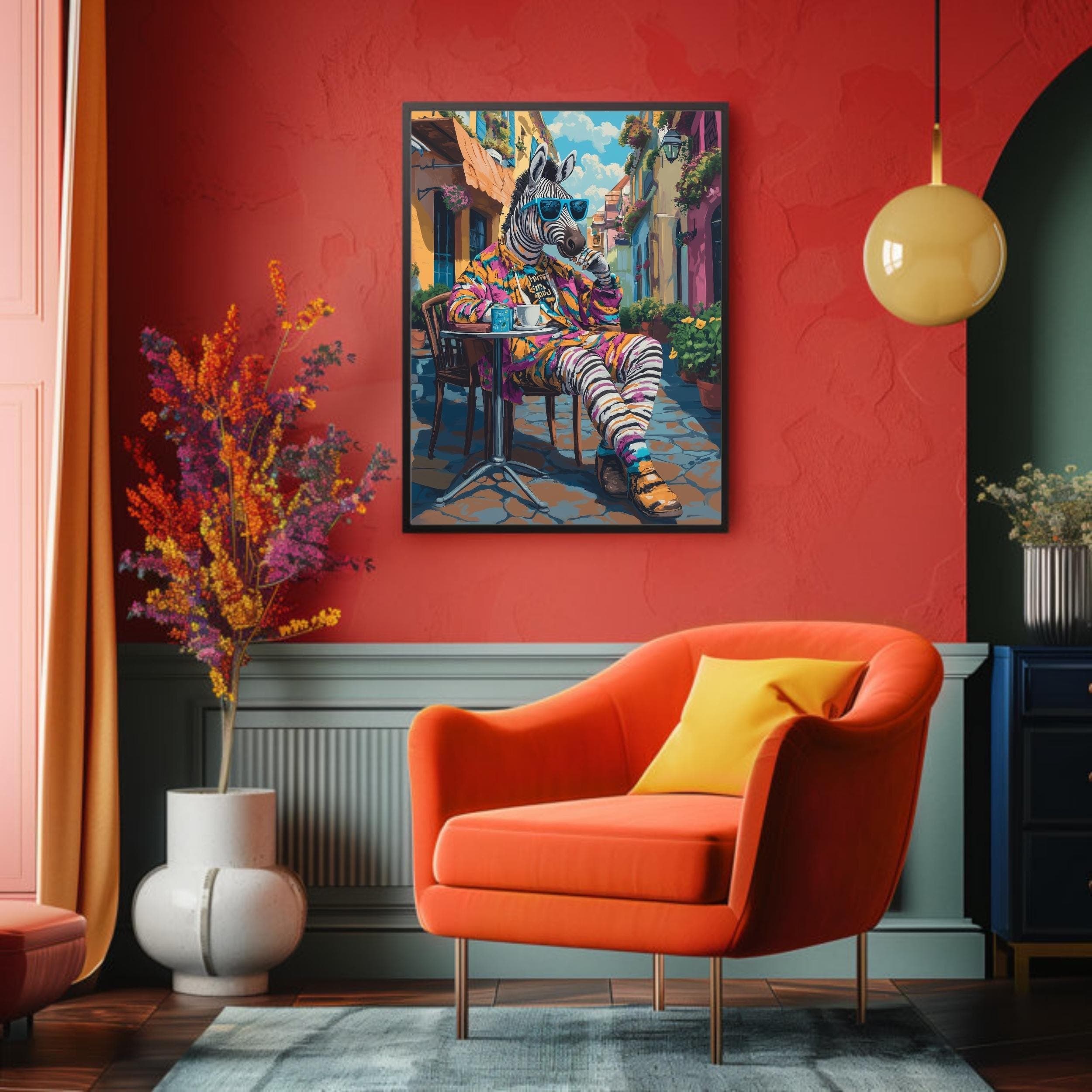 Maximalist Zebra Poster, Aesthetic Zebra Maximalist Decor, Preppy Dorm Decor, Cute Apartment Decor, Eclectic Home Decor, Funky Wall Art - view 5