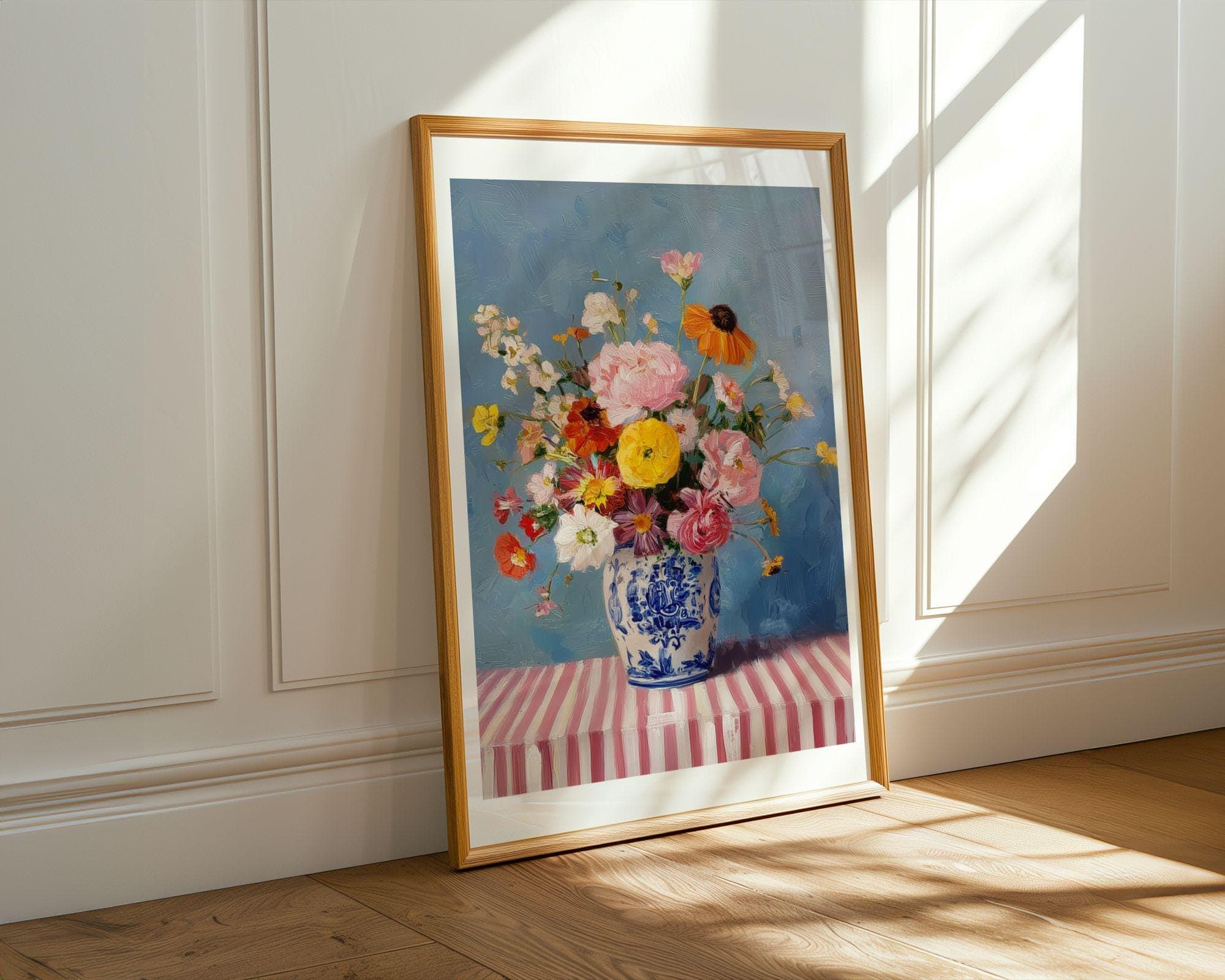 Floral Wall Art Still Life – Colorful Bouquet in Blue Vase, Pastel Kitchen Decor, Colorful Floral Oil Painting, Flower Oil Painting - view 5