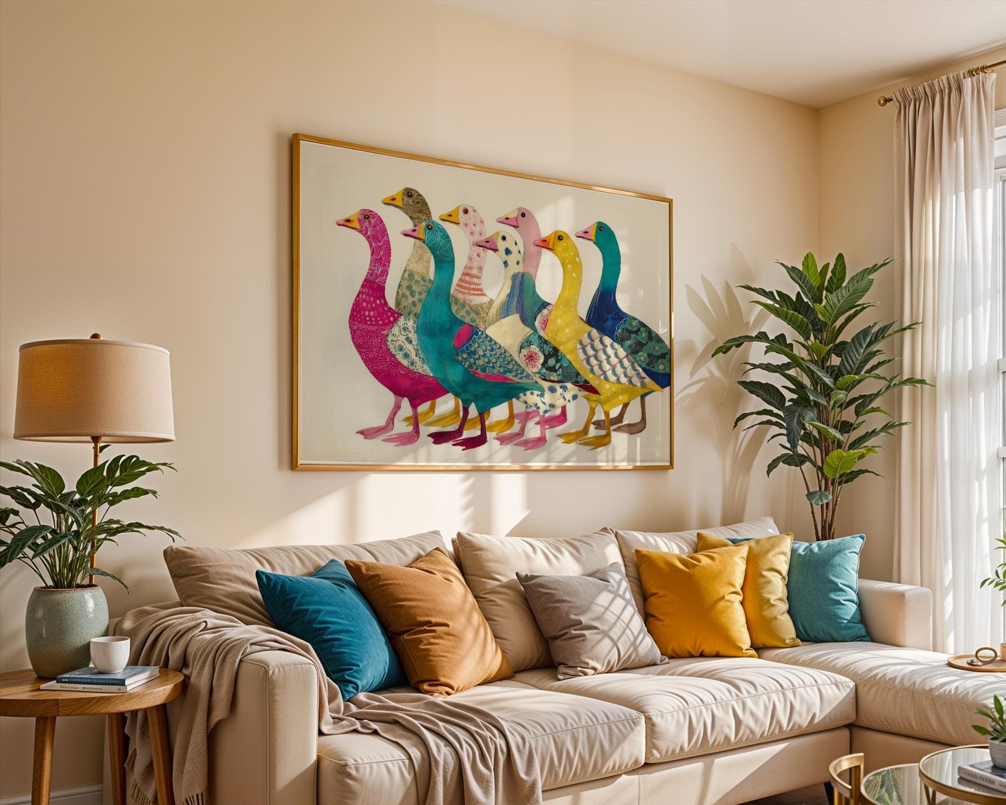 Colorful Goose Parade Art Print - Whimsical Animal Wall Decor, Funky Goose Wall Art, Quirky Goose Gang Poster - Modern Farm Animal Art - view 2