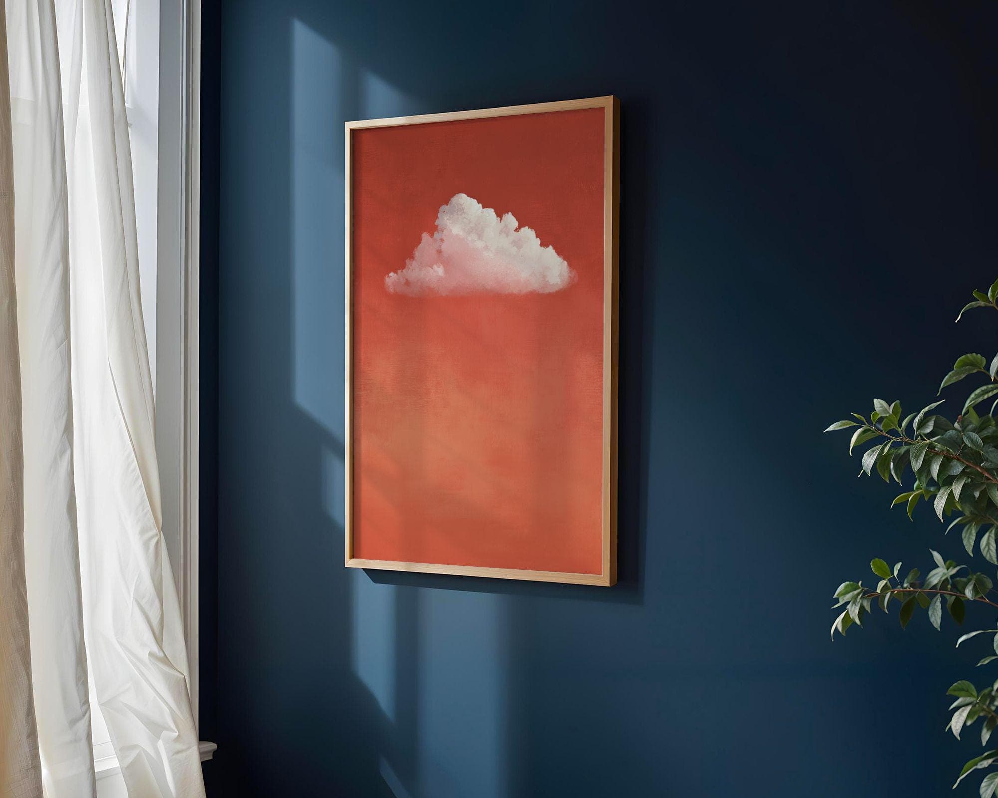Pink Cloud on Coral – Minimal Wall Art, Scandinavian Wall Decor, Orange Wall Decor, Orange Prints, Soft Pink Cloud Poster, Digital Art - view 3