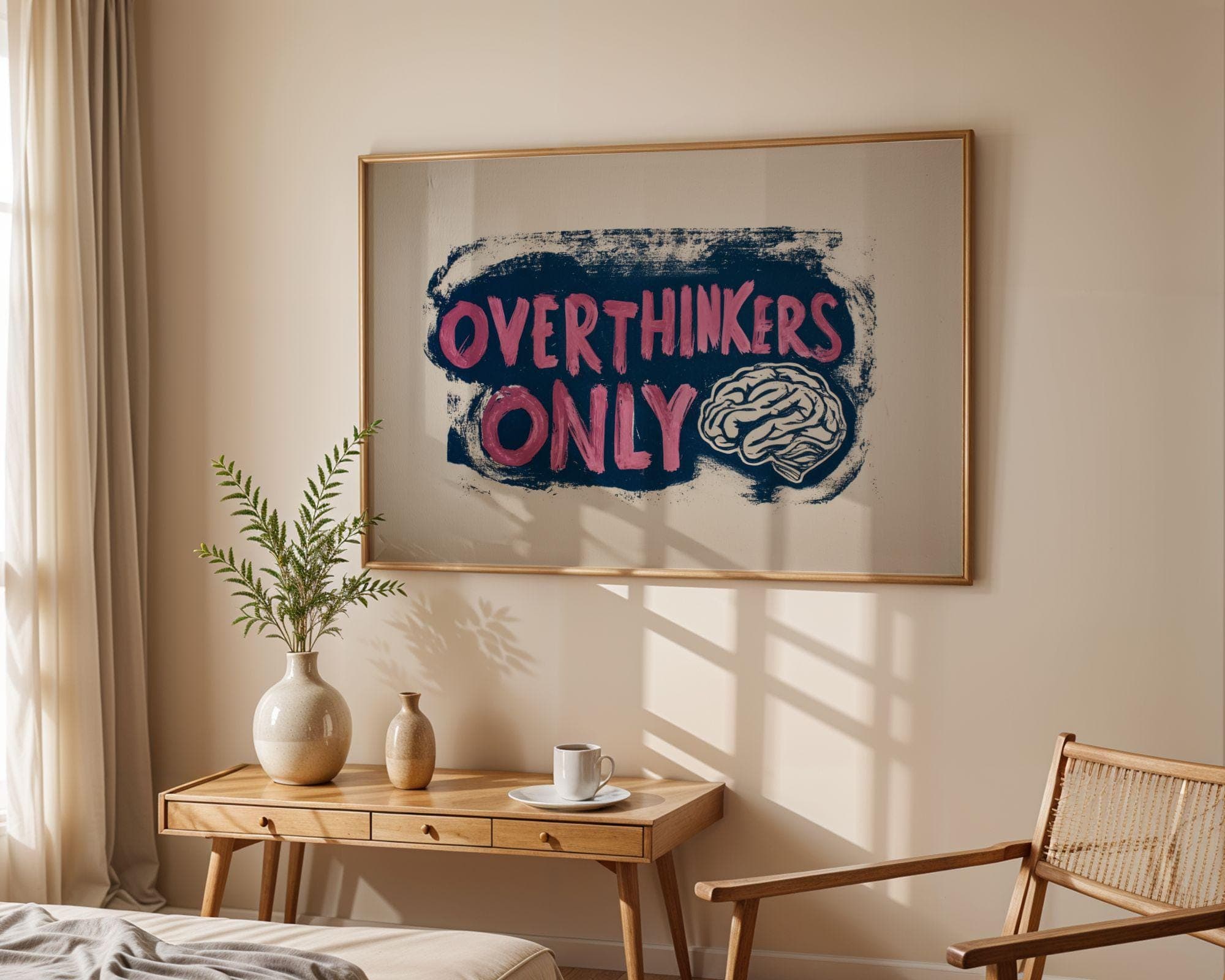 Overthinkers Only Wall Art, Funny Office Poster, Funny Quote Poster, Mental Health Typography Print, Dorm Room Poster, Trendy Office Decor - view 5
