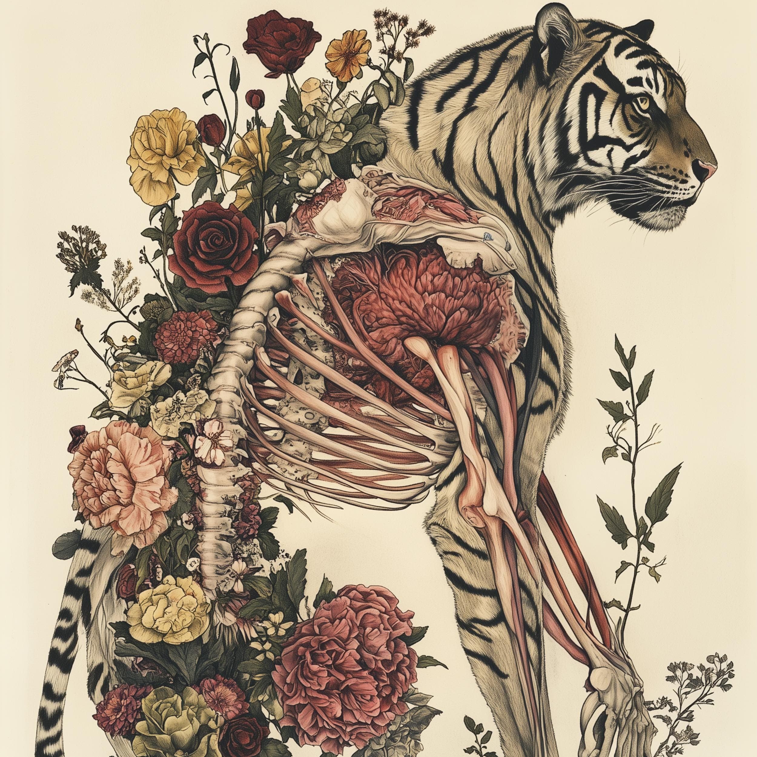 Whimsical Animal Anatomy Prints – Tiger Elephant Zebra Wall Prints, Unique Animal Prints, Eclectic Animal Wall Decor, Maximalist Wall Art - view 2