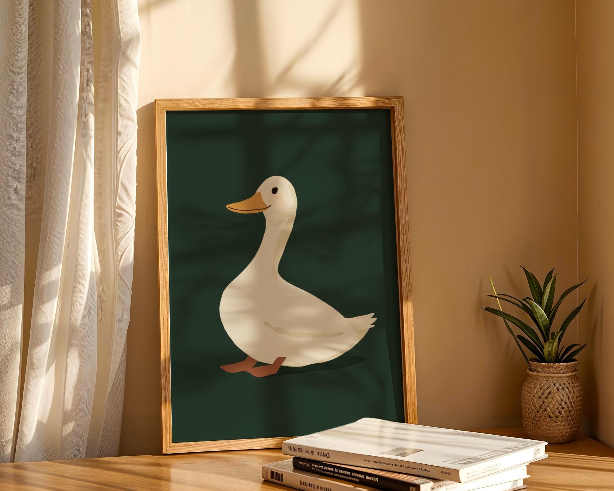 Silly Goose Wall Art, Cute Goose Poster, Dark Green Boy Nursery Decor, Farm Animal Printable, Kid's Room Illustration, Goose Children's Room - view 2