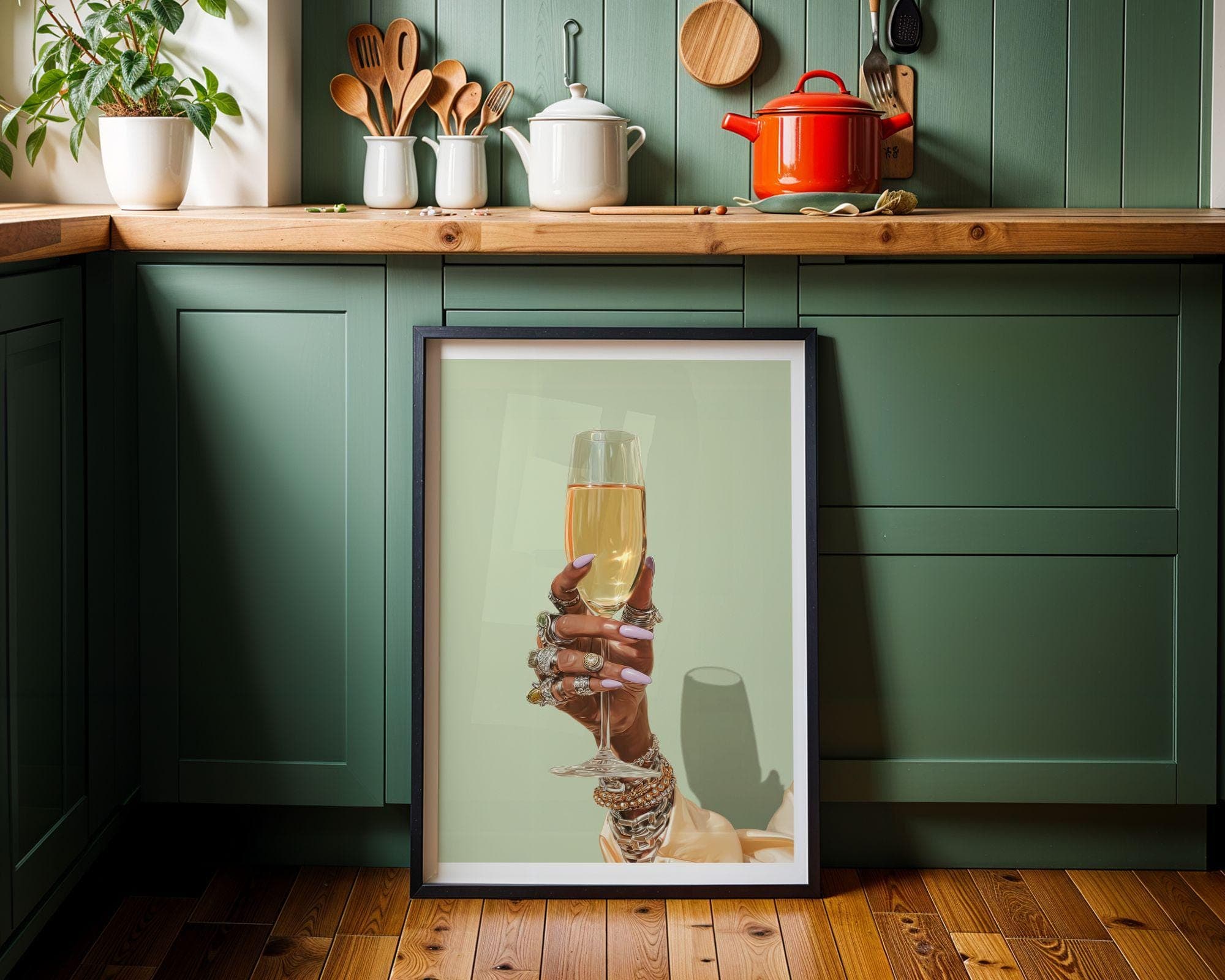 Black Woman Wall Art, Trendy Black Girl, Black Woman Painting, Bar Cart Decor, Modern Glam Wall Art, Feminine Jewelry Poster, Champagne Art - view 4