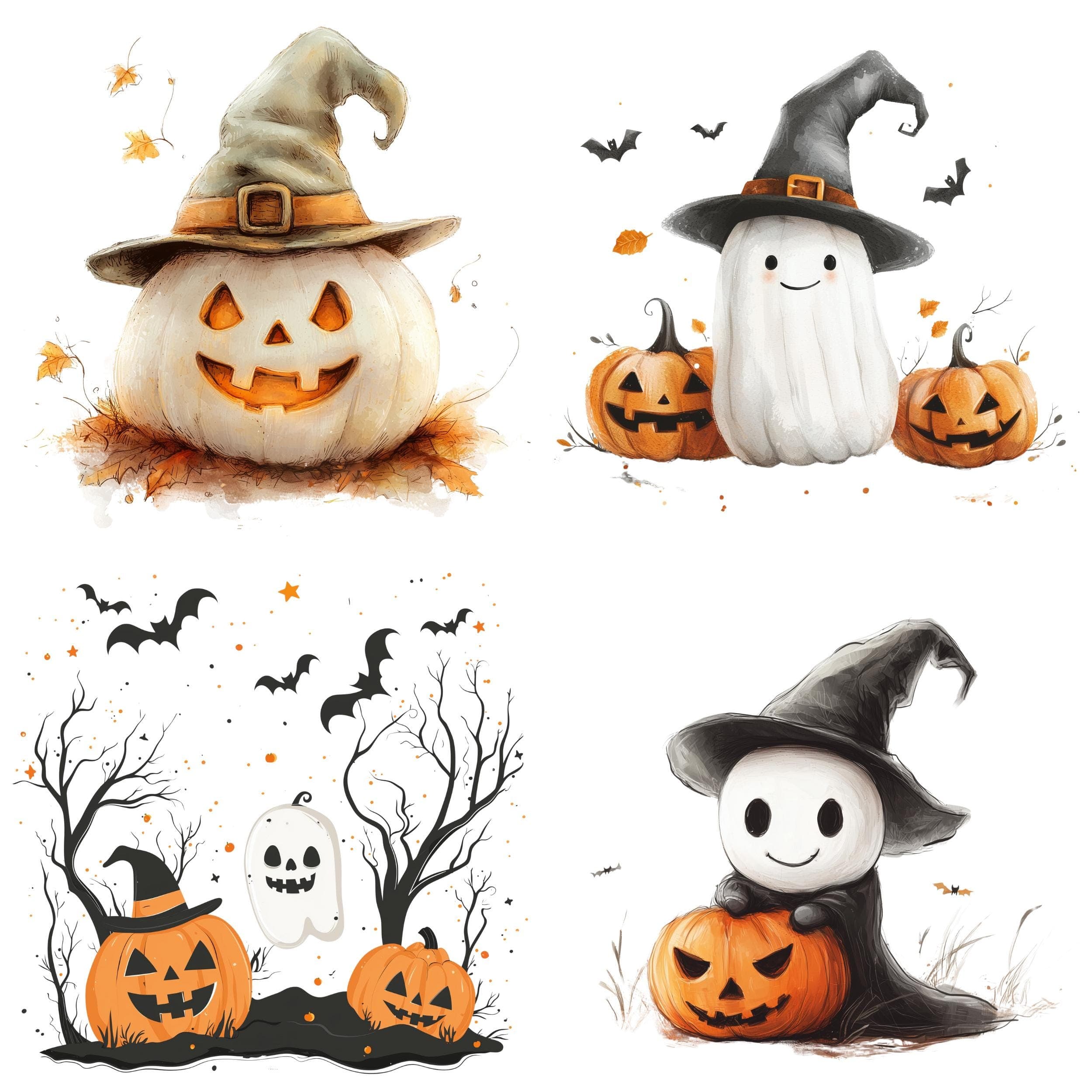 Watercolor Cute Halloween Collection Clipart, 16 PNG Halloween Clipart, Spooky Clipart, Happy Halloween Clipart, Pumpkin PNG, Commercial Use - view 2