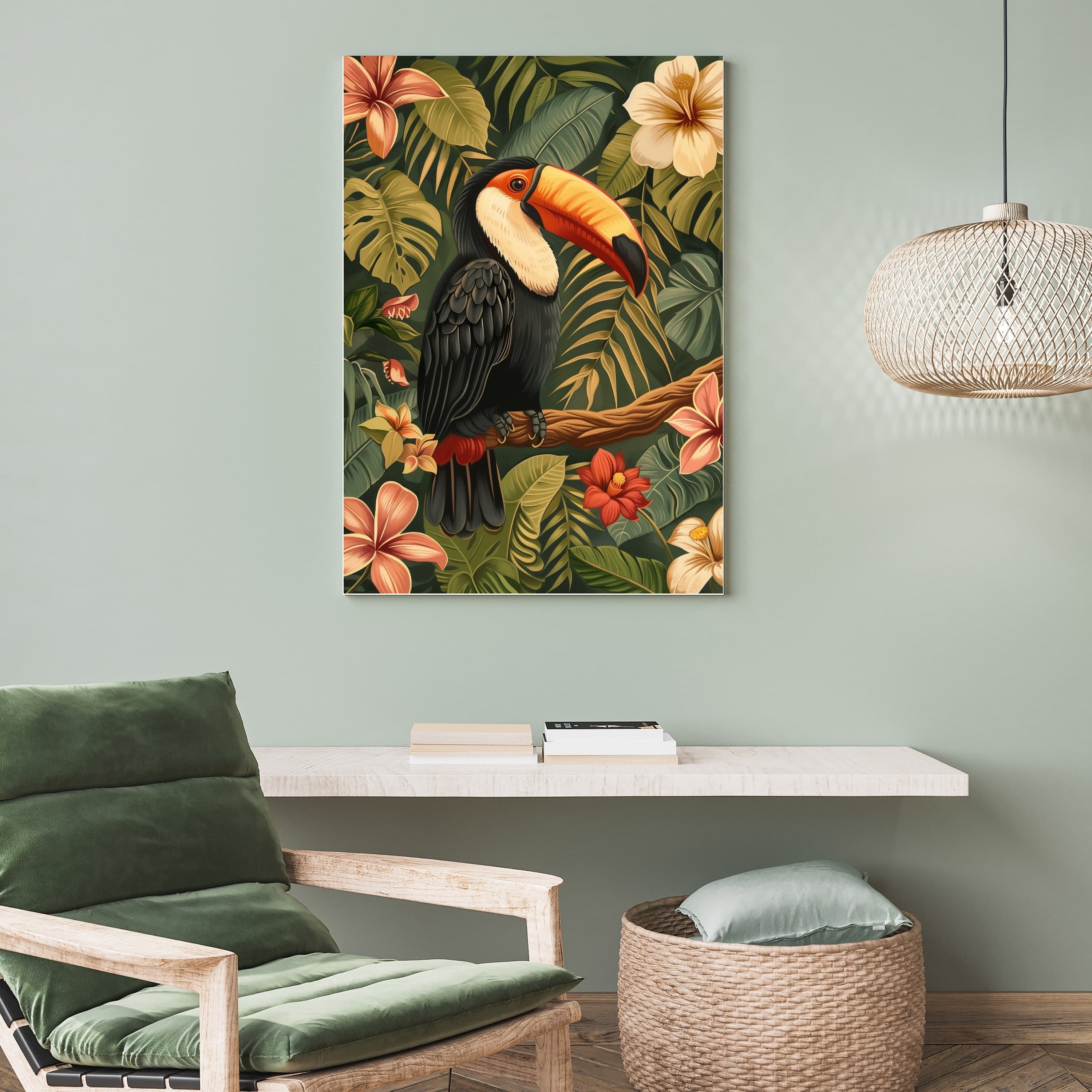 Colorful Toucan and Flowers Poster, Oil Painting, Colorful Tropical Toucan,Eclectic Toucan Wall Art, Abstract Toucan Digital Poster - view 7