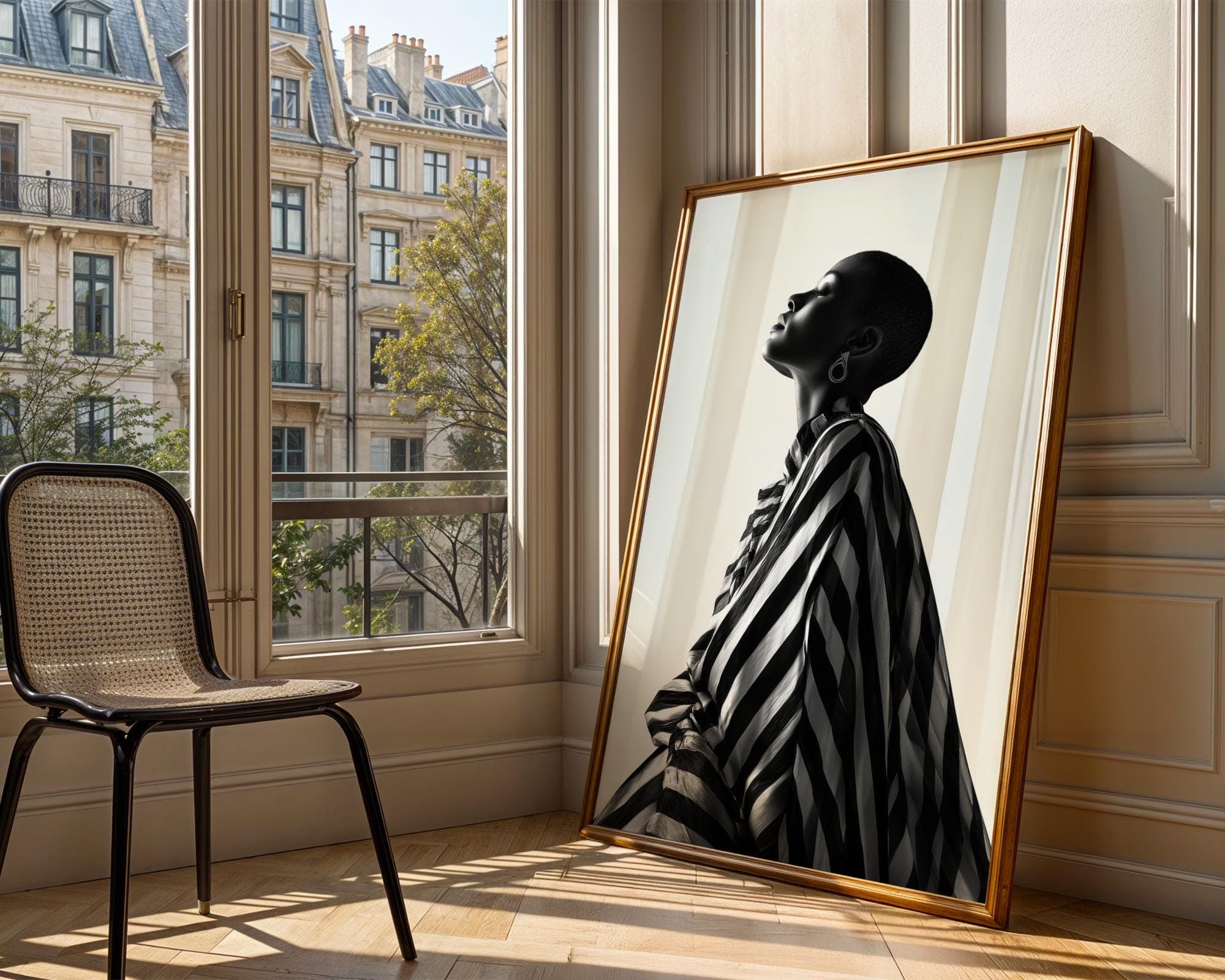 Black and White Fashion Wall Art, Modern Woman Portrait Print, Minimalist Bold Striped Outfit Poster, Abstract Portrait Poster, Digital Art - view 4