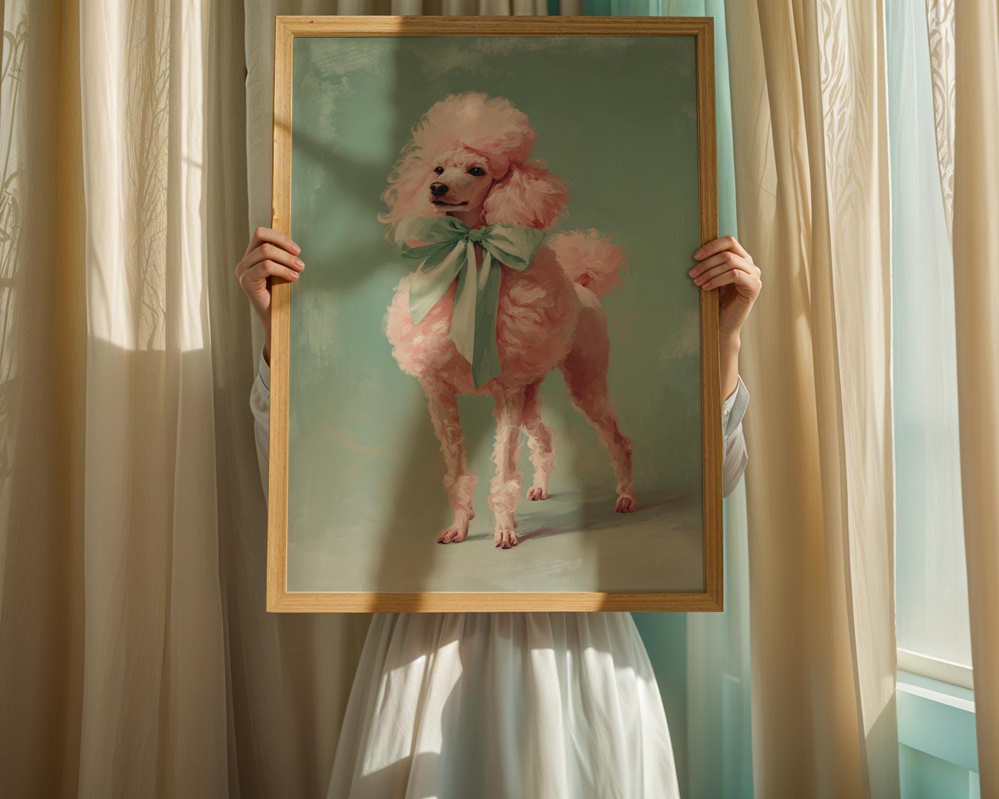 Retro Poodle Art Print, Pastel Pink Dog Wall Art, Glamorous Pink Poodle Wall Print, Colorful Animal Wall Art, Bold Color Palette, Digital - view 3