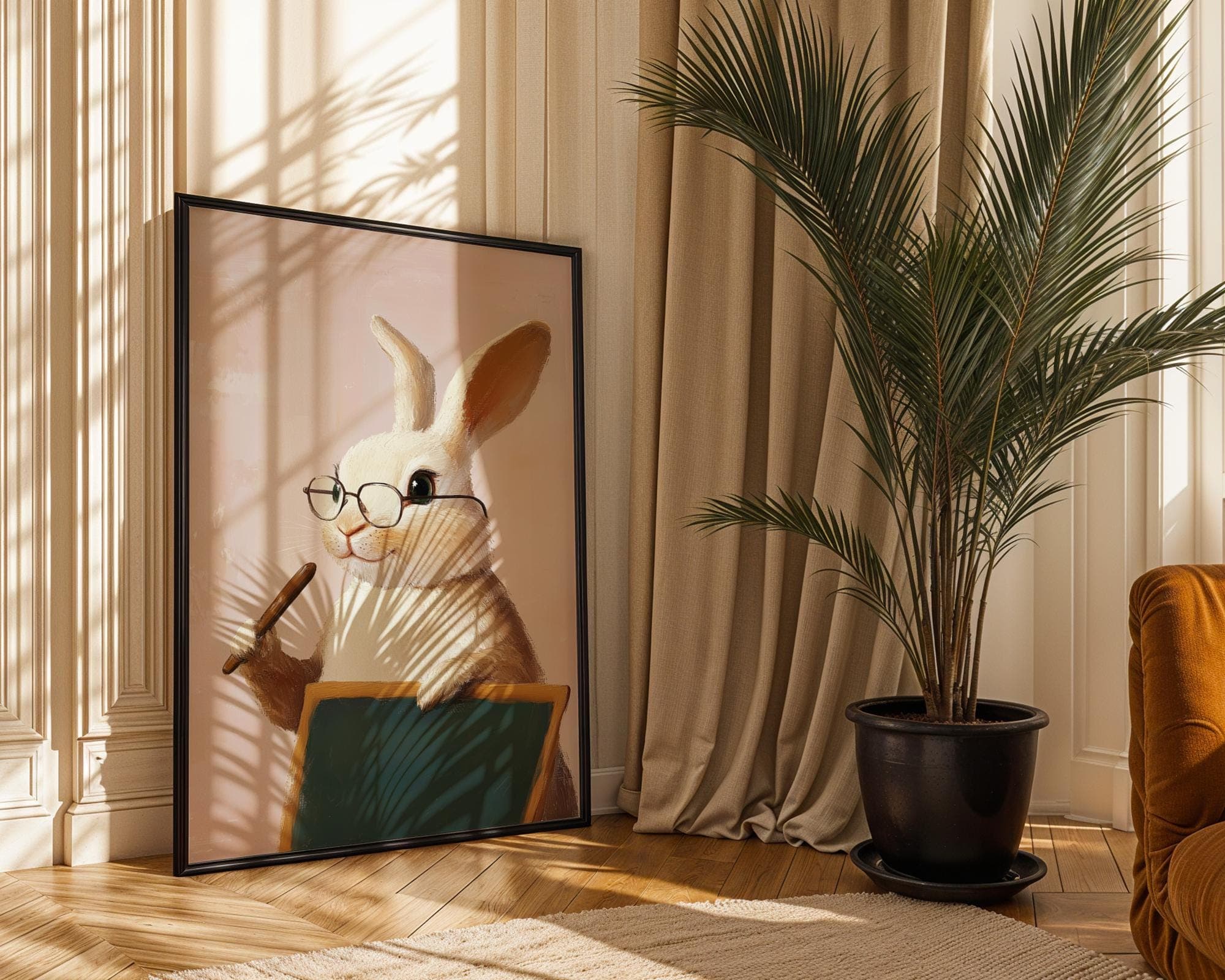 Cute Bunny Wall Art, Bunny Nursery Decor, Bunny Teacher Print, Whimsical Bunny Wall Decor, Retro Bunny Print, Cute Bunny Poster, Digital Art - view 5