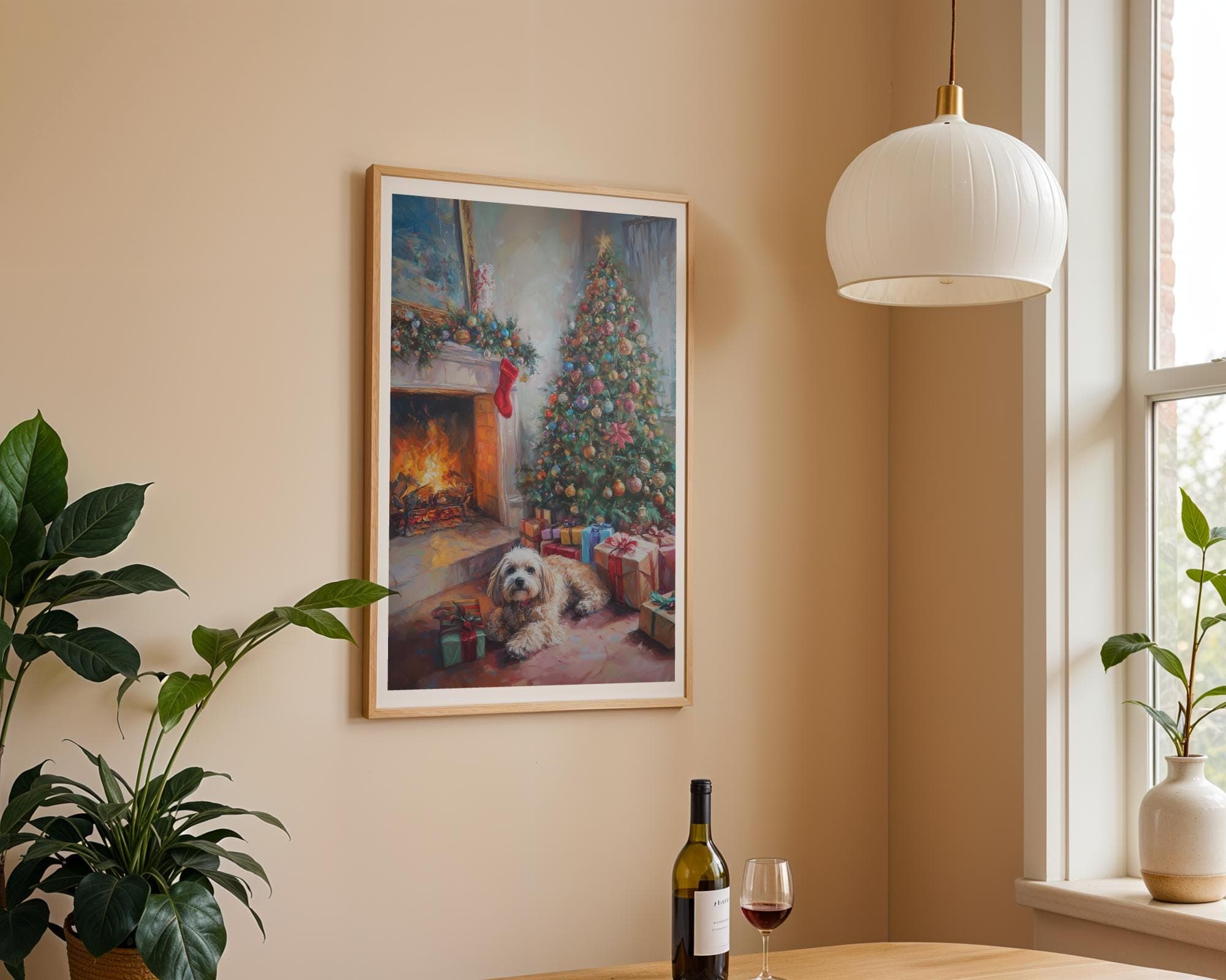 Festive Christmas Dog Painting, Rustic Christmas Wall Art, Warm Christmas Print, Festive Fireplace Art, Digital Download, Dog Christmas Art - view 4