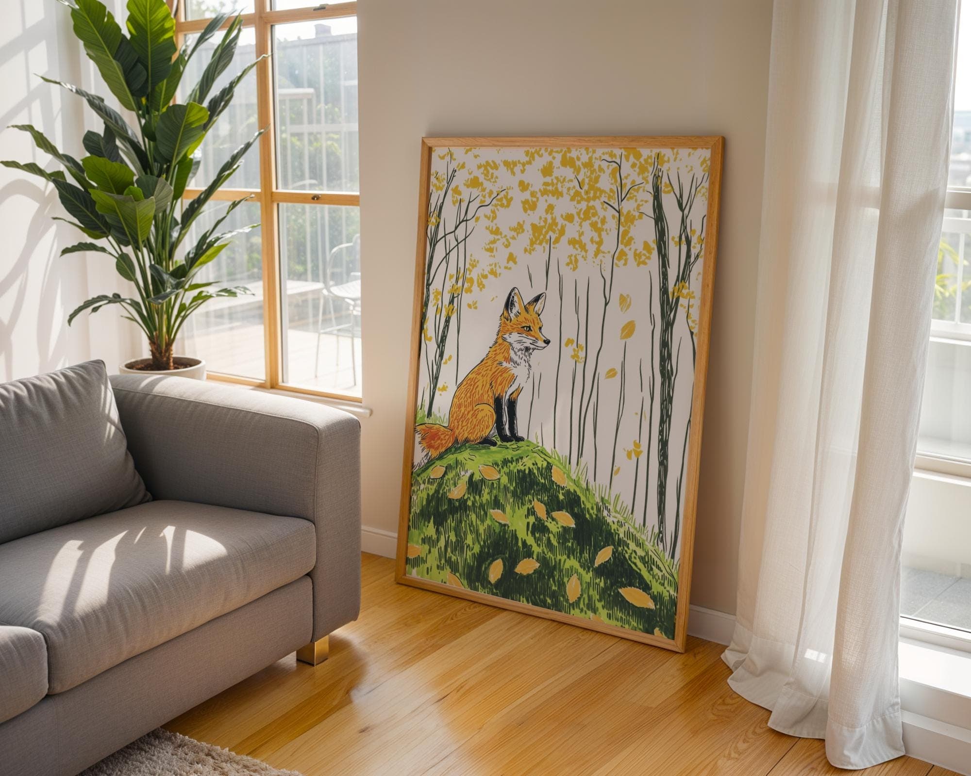 Fox Forest Wall Art, Whimsical Fox Print, Minimalist Woodland Wall Print, Orange Fox Wall Art, Whimsical Animal Wall Poster, Printable Fox - view 3