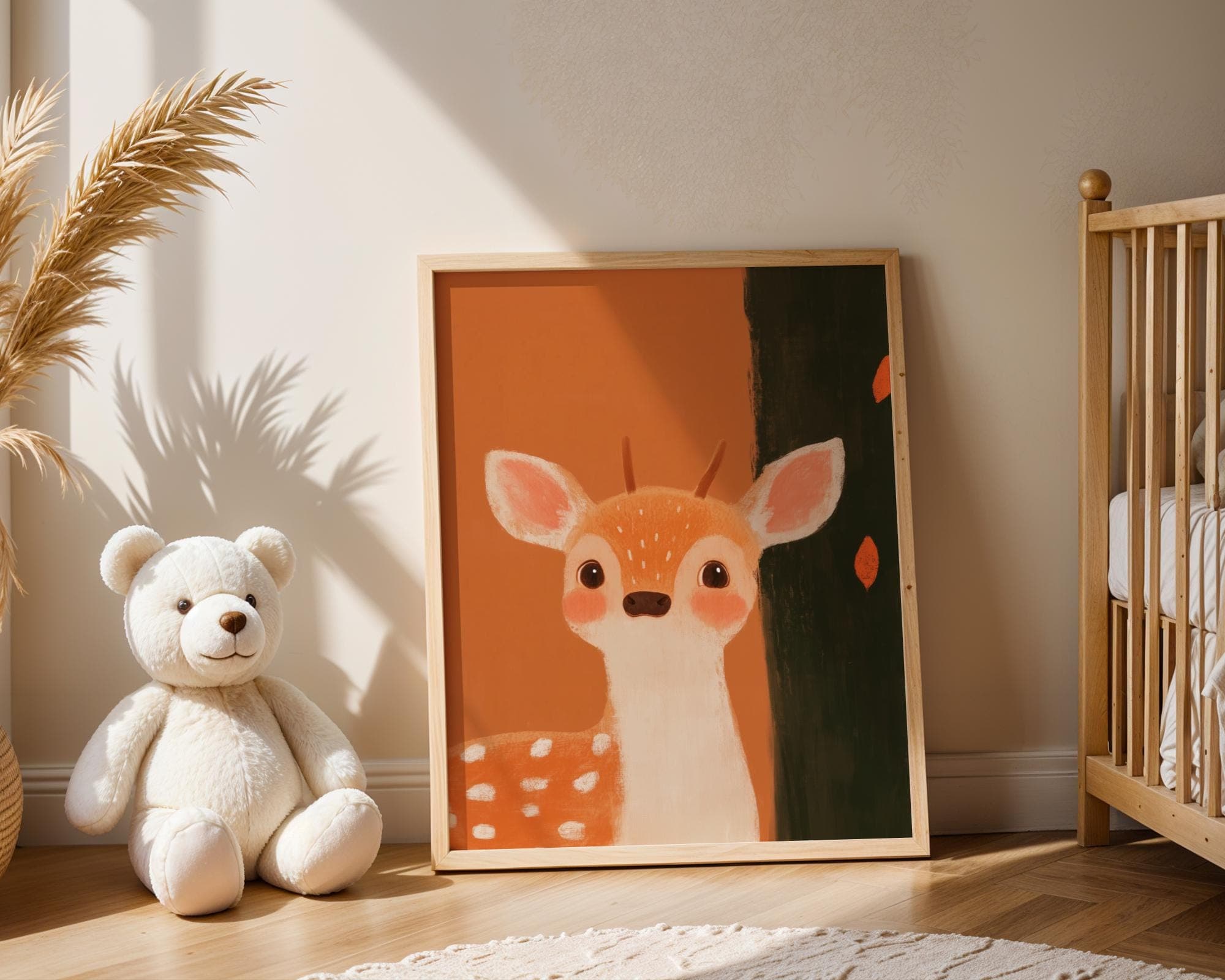 Baby Deer Wall Art, Cute Woodland Nursery Decor, Whimsical Nursery Decor, Deer Wall Decor for Kids, Woodland Nursery Decor, Orange Painting - view 6