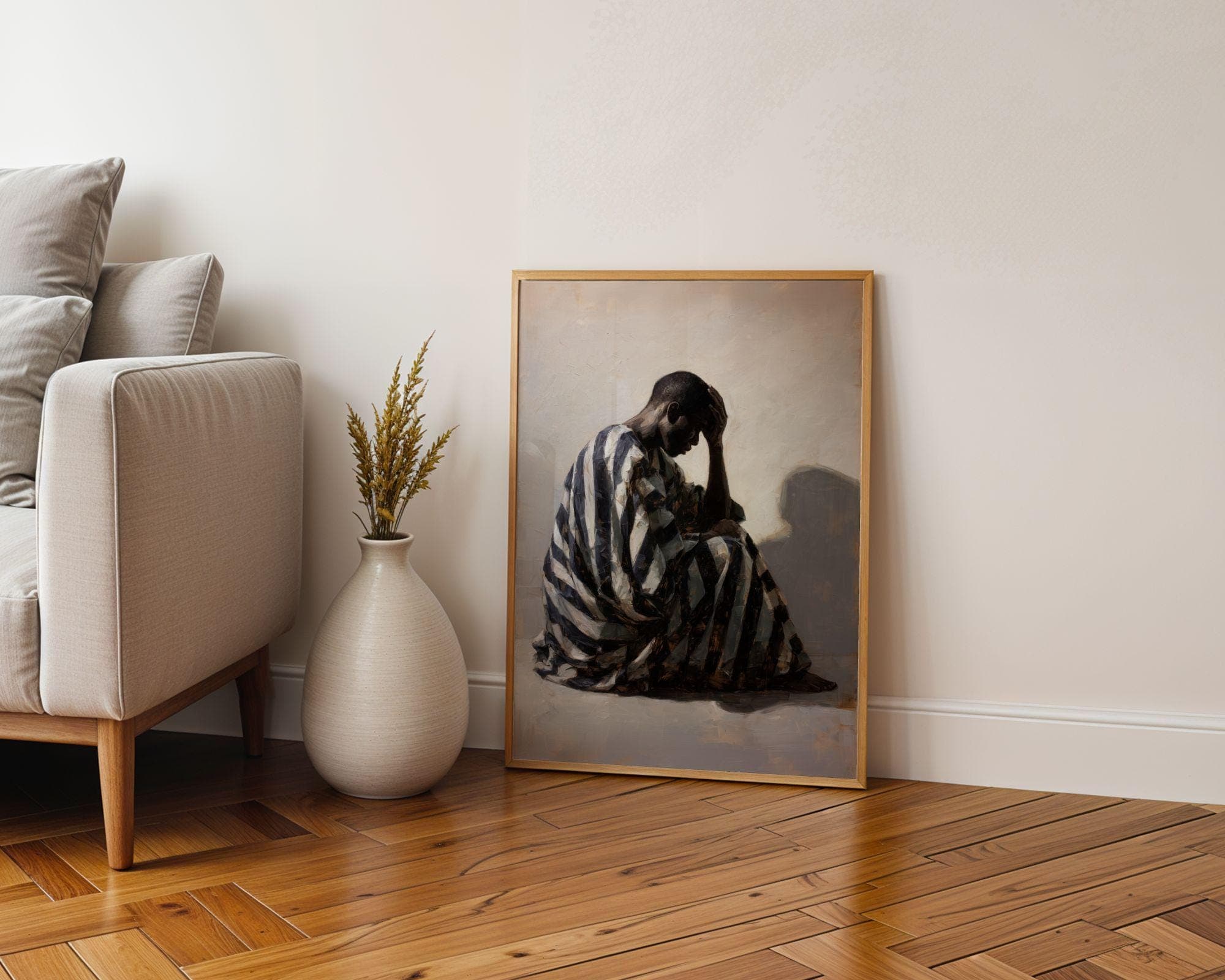 African American Wall Art, Moody Painting, Contemporary African American Art, Black Man Wall Art, Modern Figurative Painting, Neutral Decor - view 3