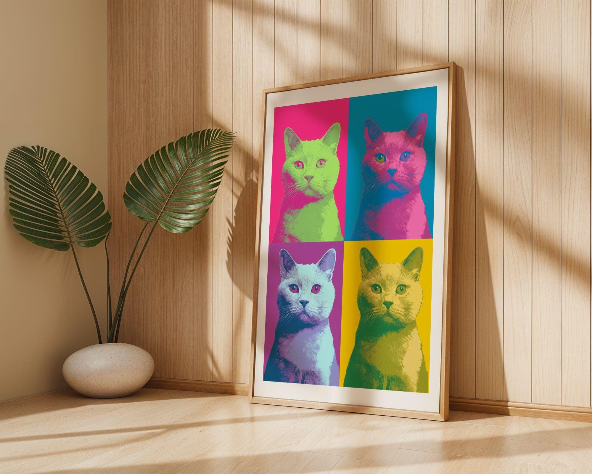 Pop Art Cat Quad, Colorful Wall Art, Pop Art Cat Wall Art, Colorful Cat Wall Decor, Quirky Cat Decor, Retro Cat Wall Poster, Funky Wall Art - view 4