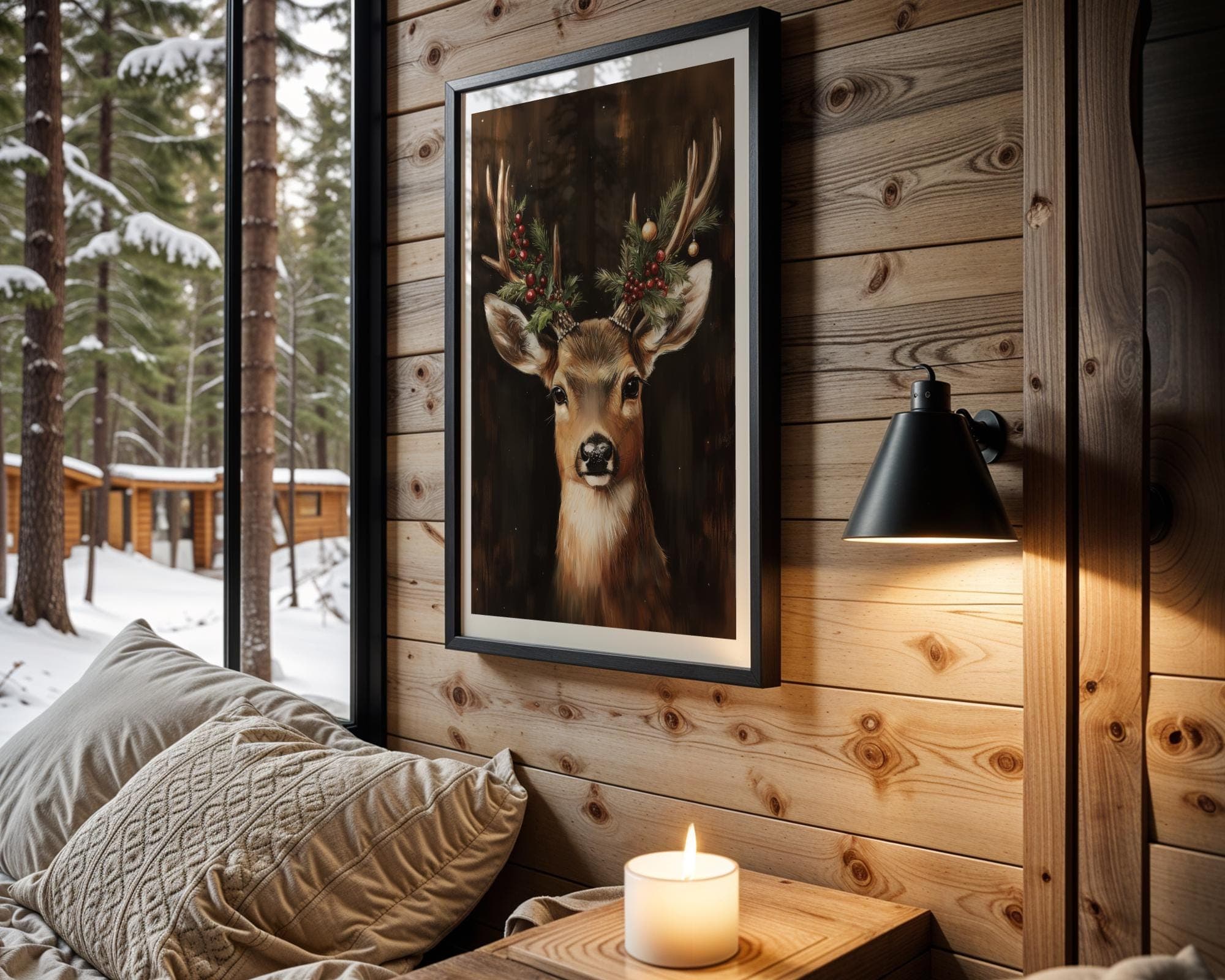 Christmas Reindeer Print, Vintage Deer Print, Farmhouse Decor, Winter Wall Art, Christmas Festive Decor, Digital Download, Deer Poster - view 2