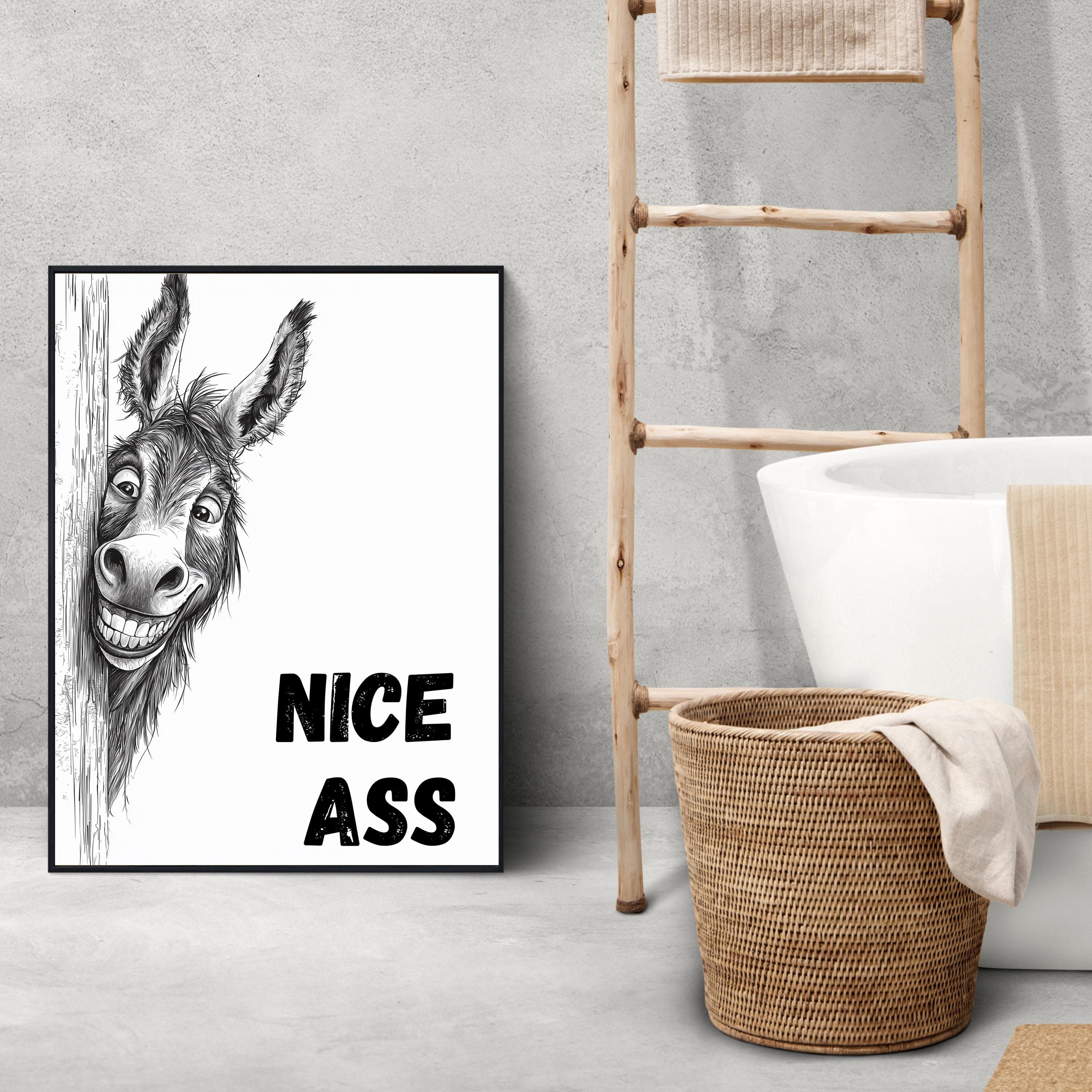 Donkey Nice Ass Bathroom Poster, Bathroom Funny Decor, Funny Toilet Print, Bathroom Wall Decor, Donkey Funny toilet Printable, Nice Ass Art - view 3