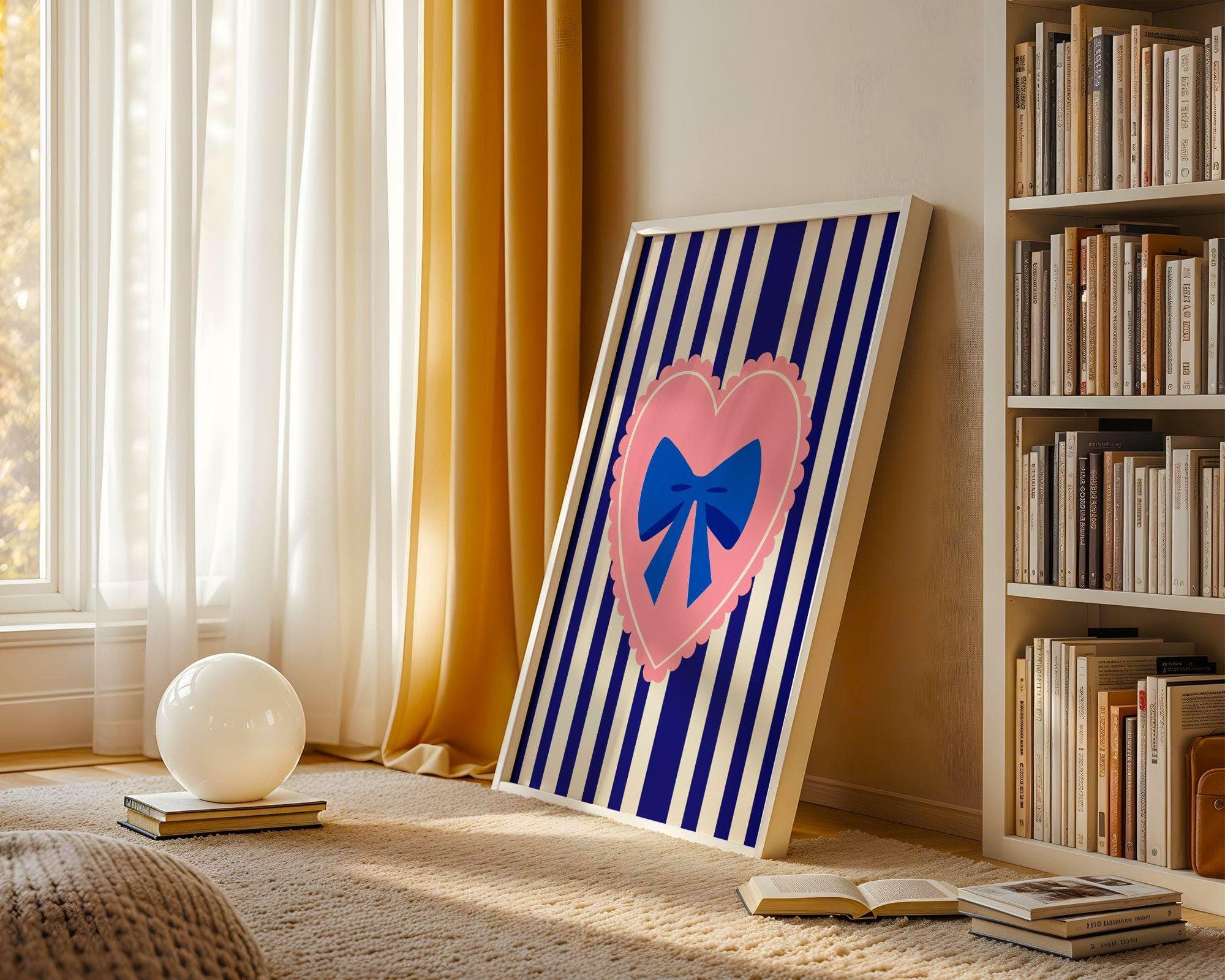 Preppy Bow Wall Art, Coquette Room Decor, Girly Aesthetic Poster, Feminine Retro Art, Pastel Pink Heart, Cute Retro Art, Cute Preppy Print - view 3