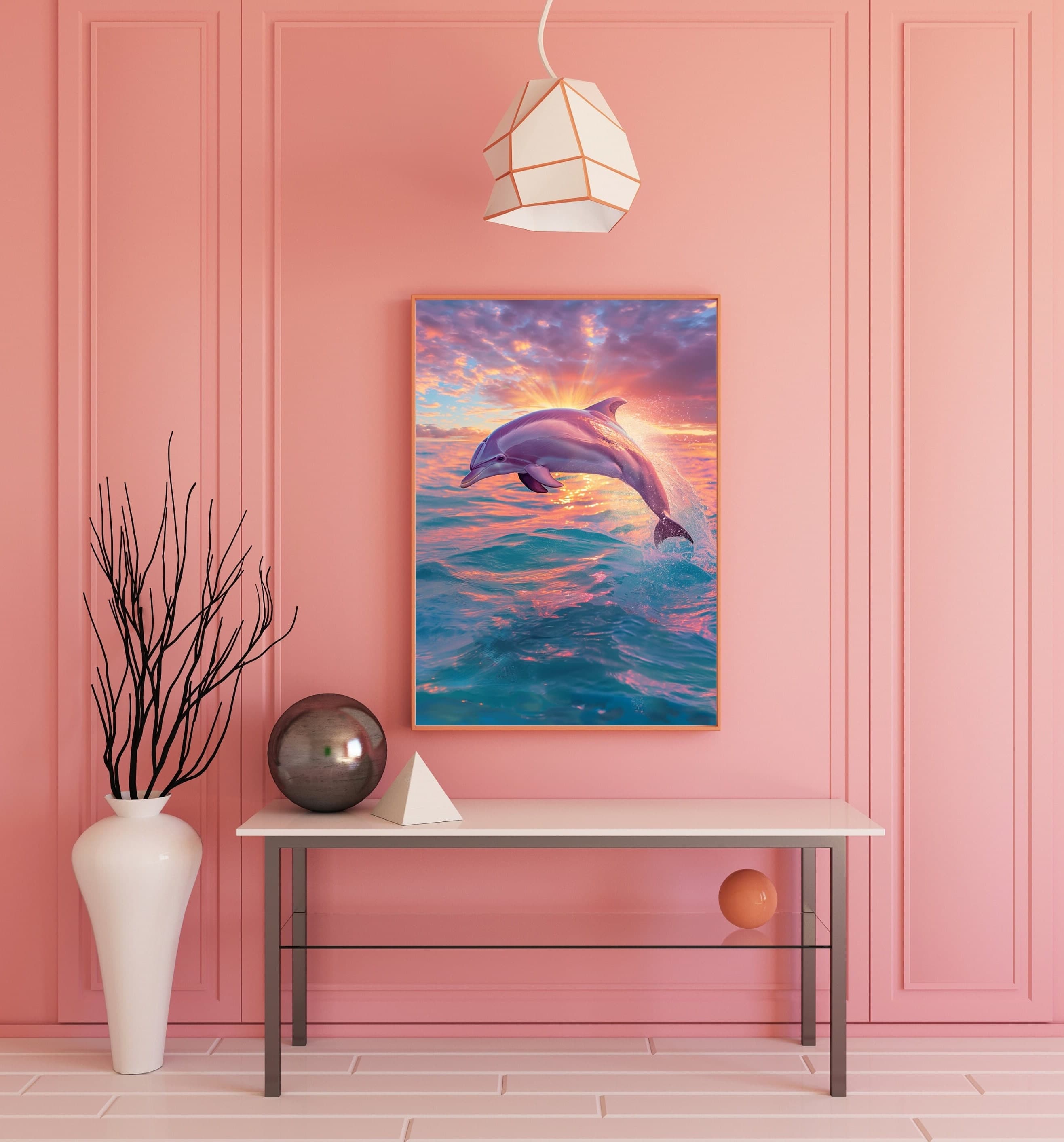 Dolphin Sunset Poster, Oil Painting, Dolphin Digital Printable Wall Art, Dolphin Digital Wall Art, Aesthetic Art Bathroom, Bathroom Decor - view 7