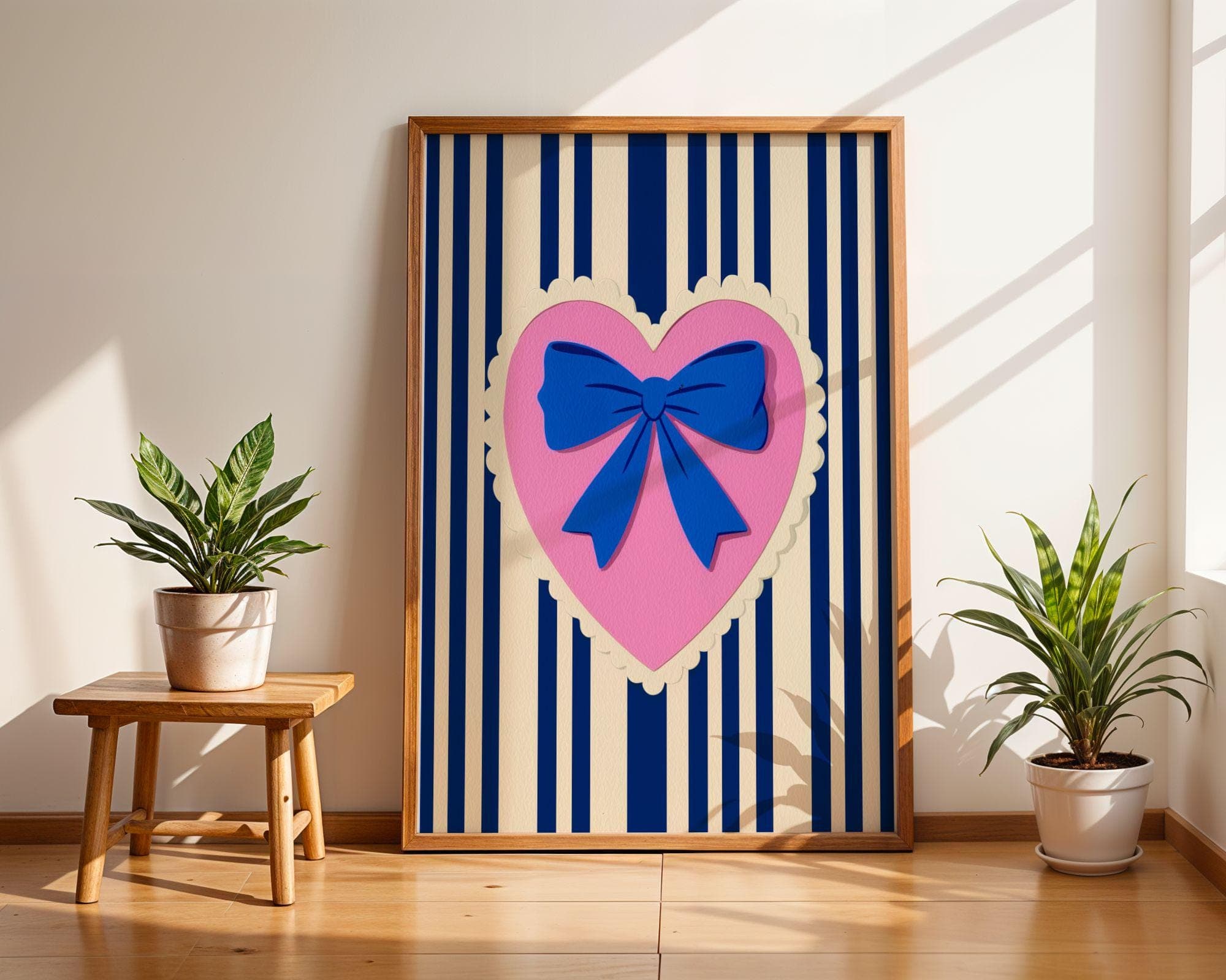 Preppy Bow Wall Art, Coquette Room Decor, Girly Aesthetic Poster, Feminine Retro Art, Pastel Pink Heart, Cute Retro Art, Cute Preppy Print - view 6