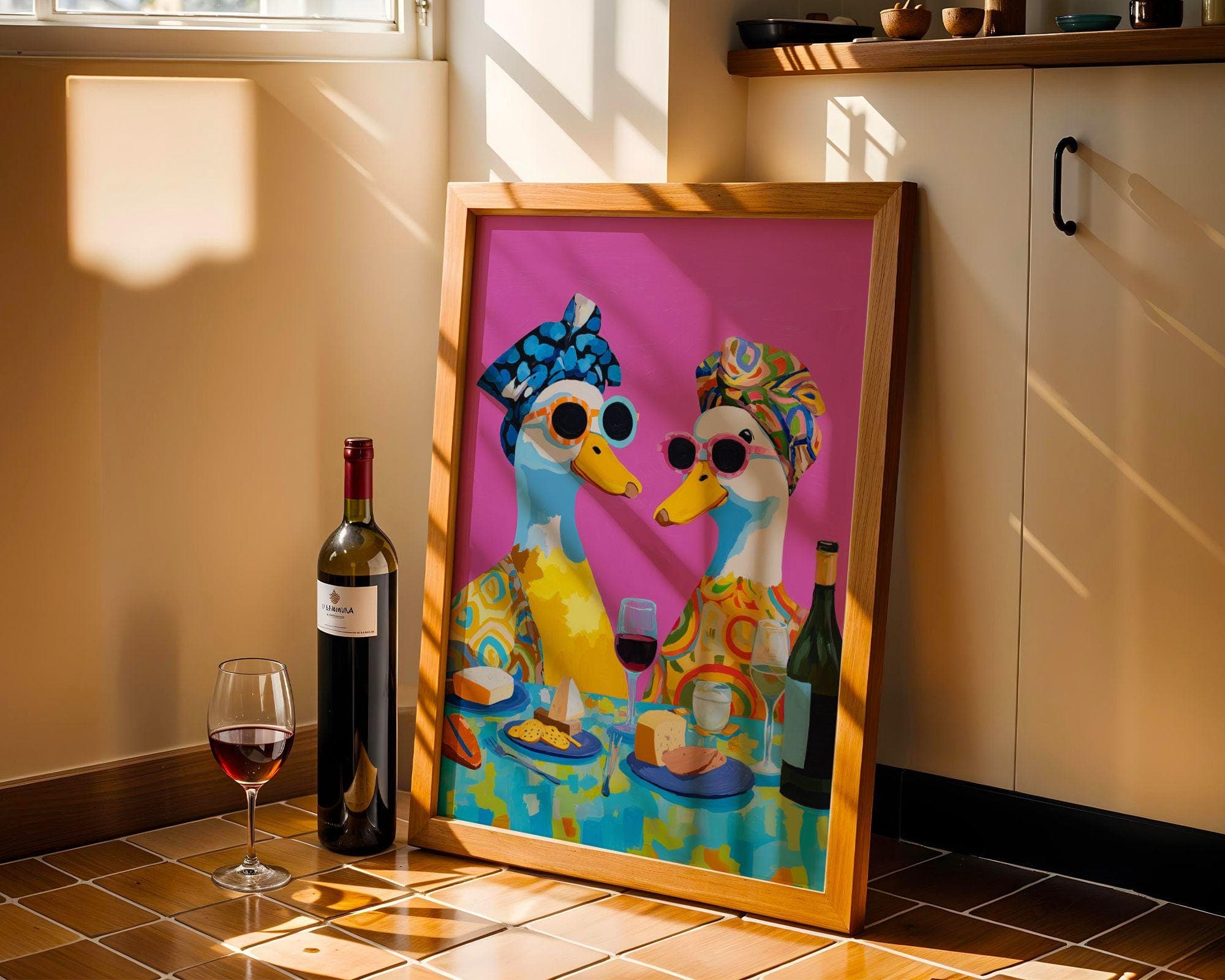 Funny Duck Couple Kitchen Wall Art, Colorful Duck Wine Wall Art, Funny Animal Kitchen Wall Art, Duck Wine Lovers Wall Decor, Quirky Kitchen - view 7