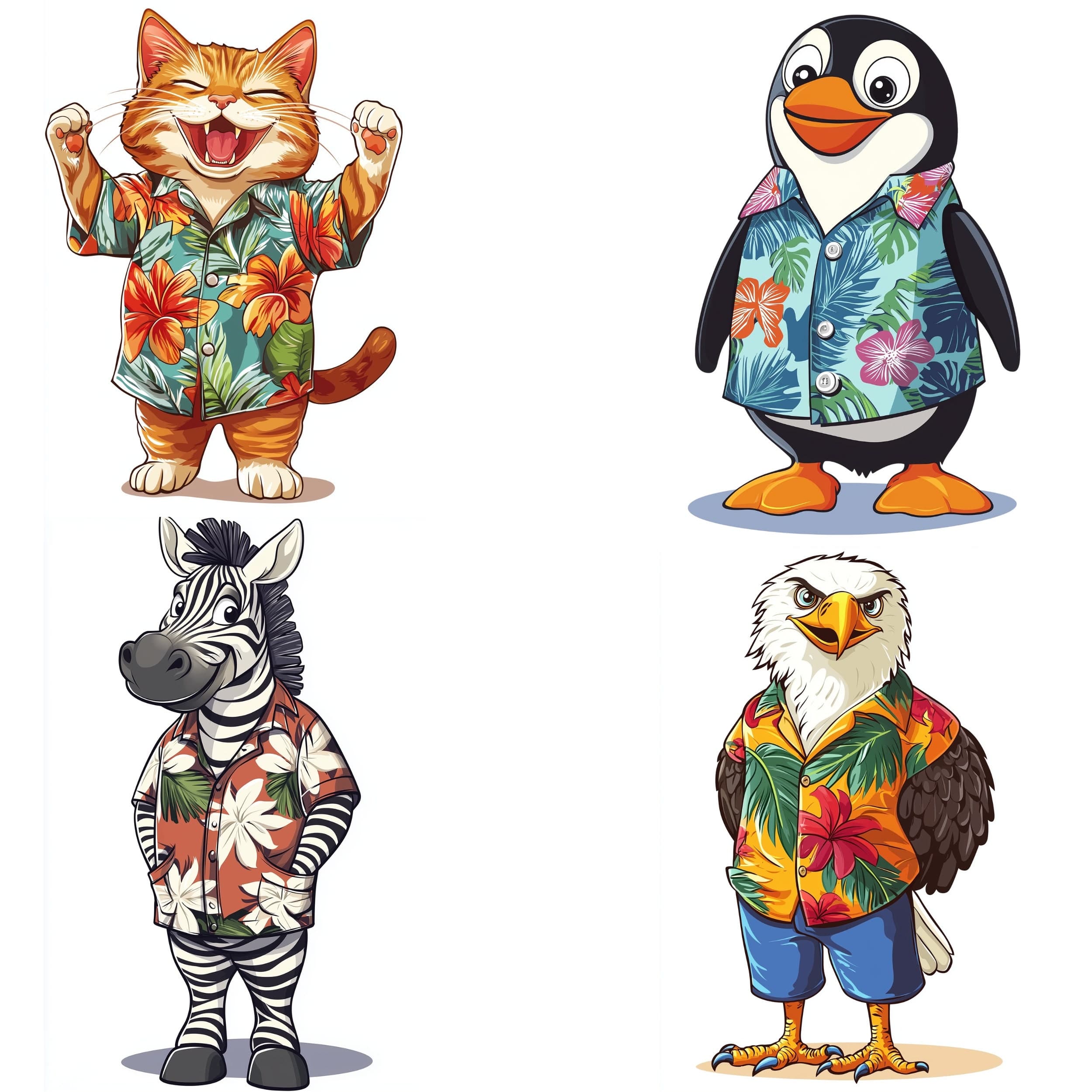 Cute Hawaii Animals Clipart, Watercolor Beach Party, Summer Animal Hawaii Shirt, Hawaii Watercolor Clipart Bundle, Hawaiian PNG, Cute Animal - view 2