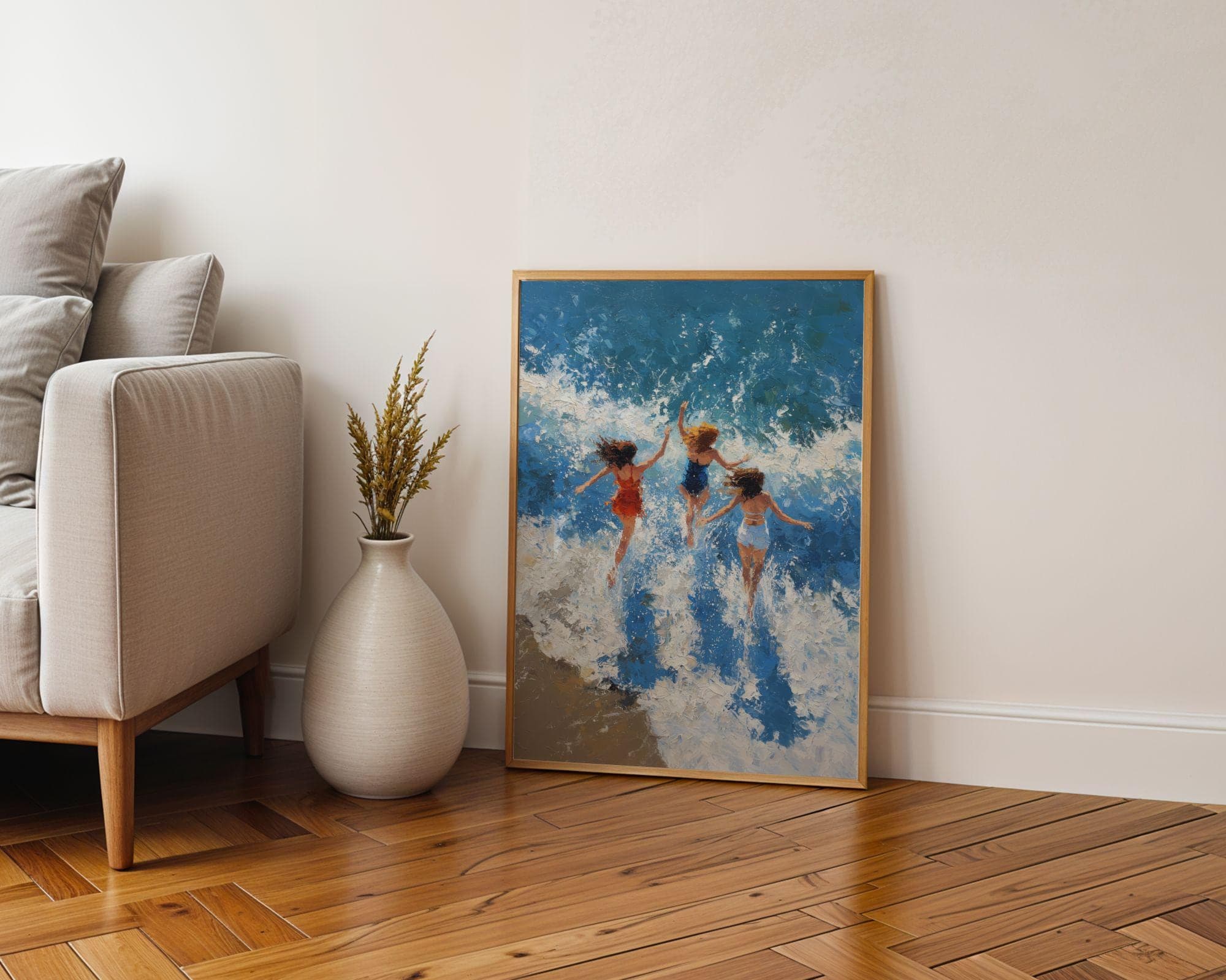 Beach Wall Art Print, Ocean Waves Painting, Summer Coastal Decor, Coastal Wall Art Print, Seascape Painting, Oil Painting Print, Digital - view 3