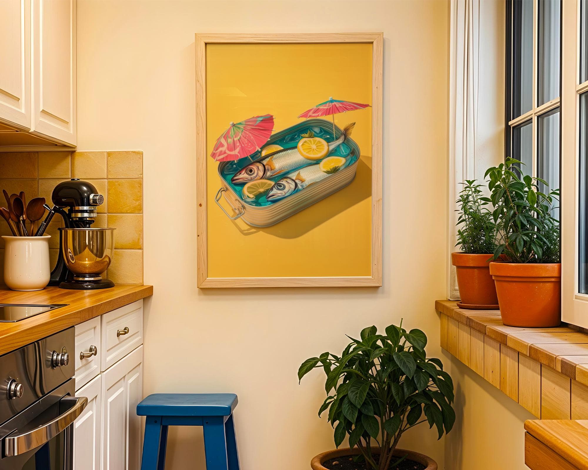 Quirky Fish Wall Decor, Tinned Fish Wall Decor, Funny Sardines Painting, Sardines Sunbath Print, Quirky Fish Poster, Digital Download - view 2