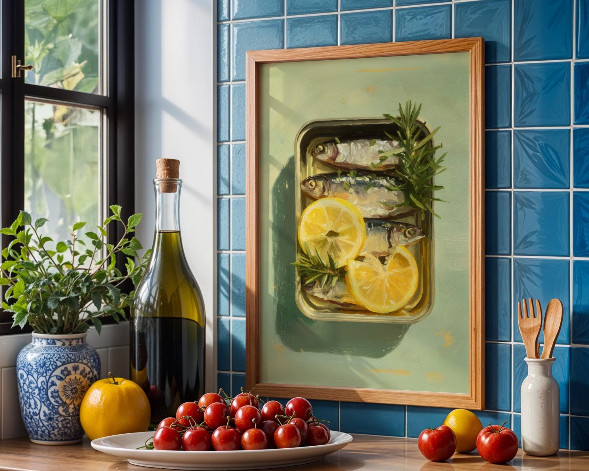 Mediterranean Sardine Lemon Art Print, Sardines Painting, Digital Download, Rustic Coastal Kitchen Wall Decor, Sardines Kitchen Wall Decor - view 4