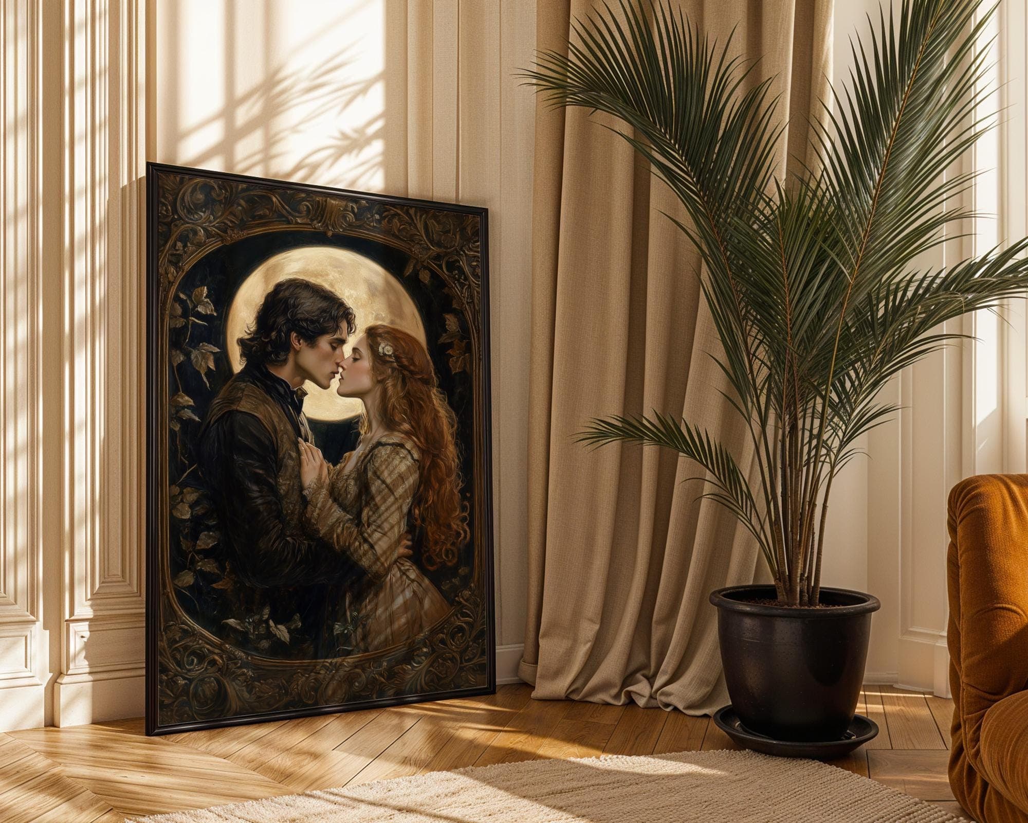 Victorian Digital Painting, Victorian Lovers in Moonlight, Victorian Romance Decor, Romantic Couple Decor, Moonlit Romance Print, Victorian - view 3