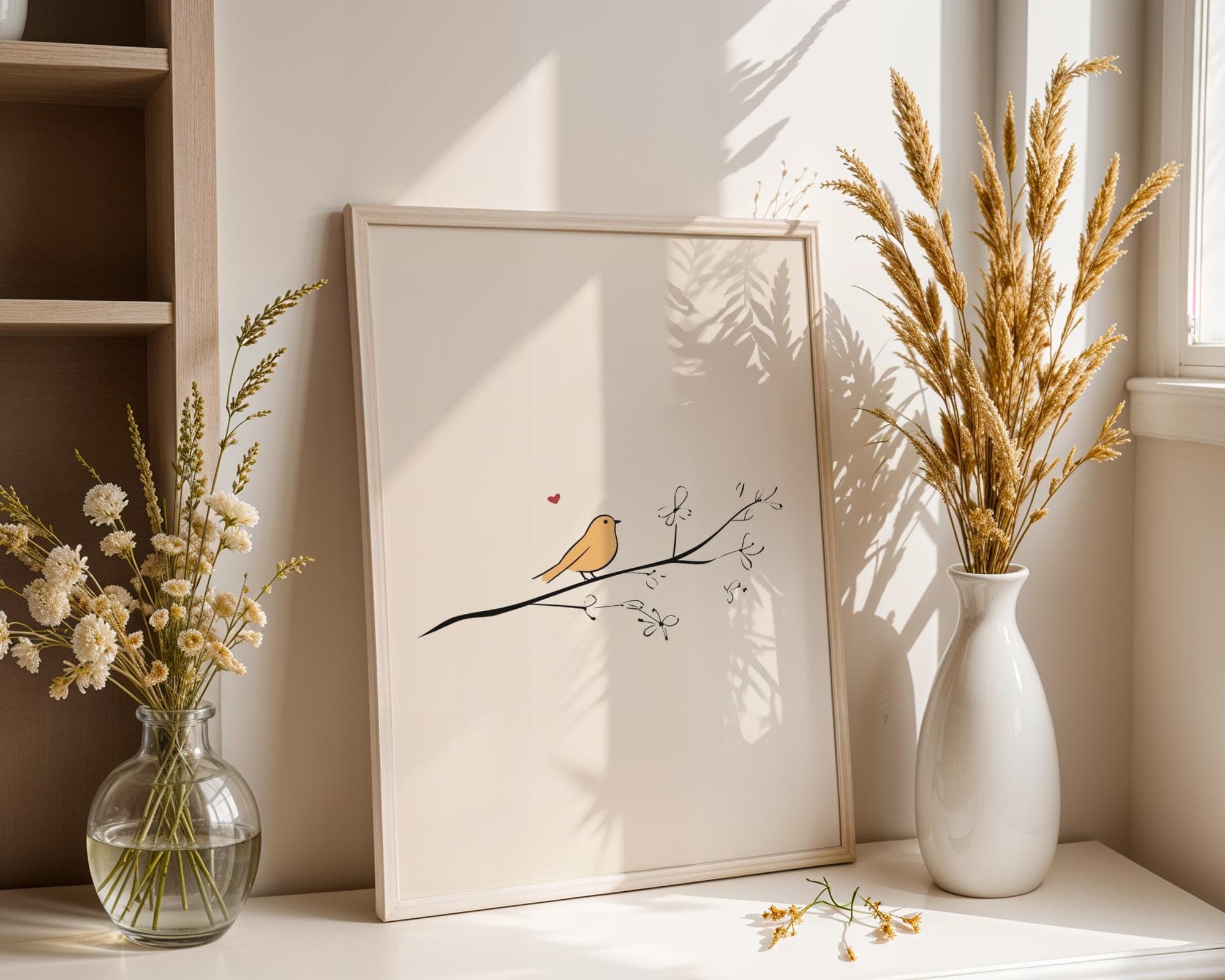 Minimalist Bird Wall Art, Scandinavian Yellow Bird Art, Yellow Bird Line Art, Soft Scandinavian Decor Print, Delicate Bird Poster - view 2