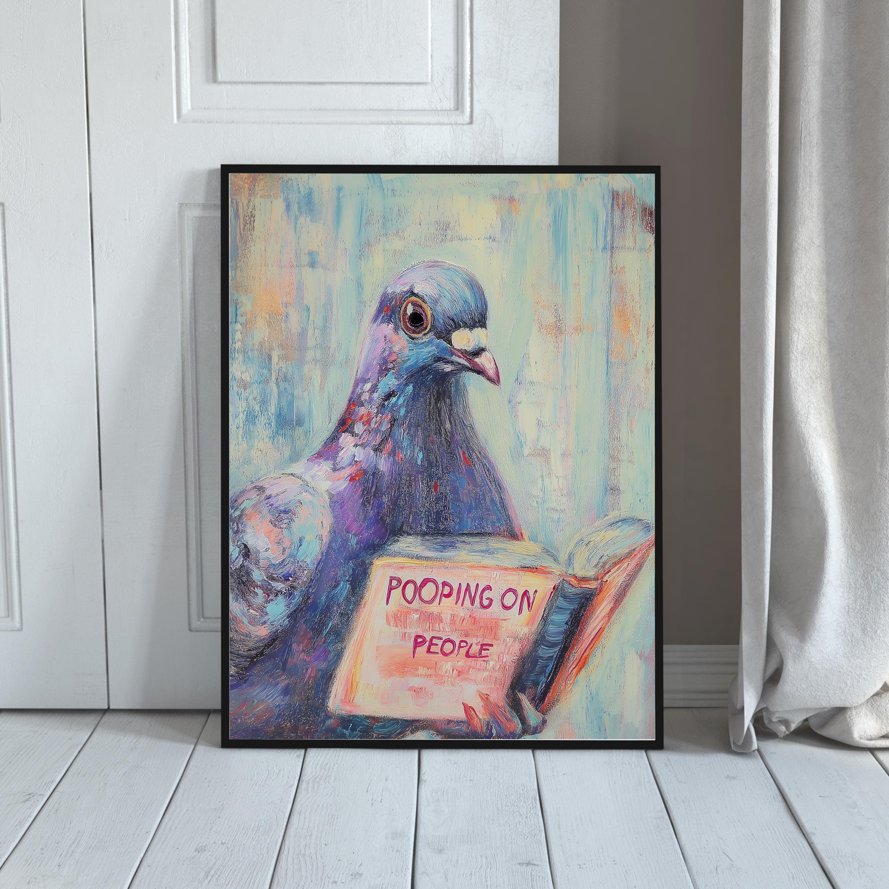 Funny Pigeon Reading Art Print, Humorous Bathroom Poster (Digital Download) - view 3