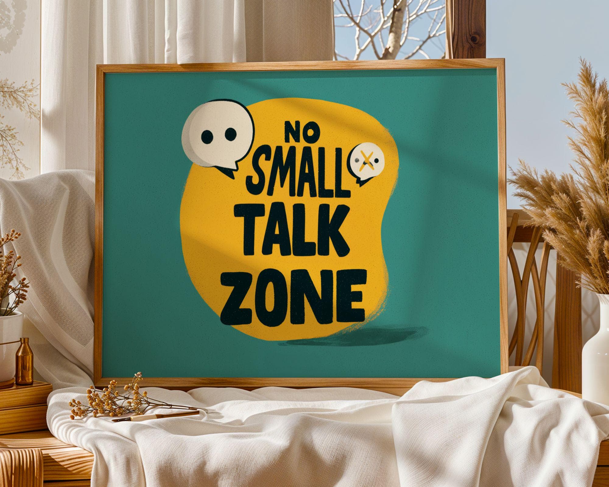 No Small Talk Zone Wall Art – Funny Quote Poster, Funny Office Wall Decor, Introvert Quote Print, Dorm Room Wall Decor, Quiet Space Sign - view 2