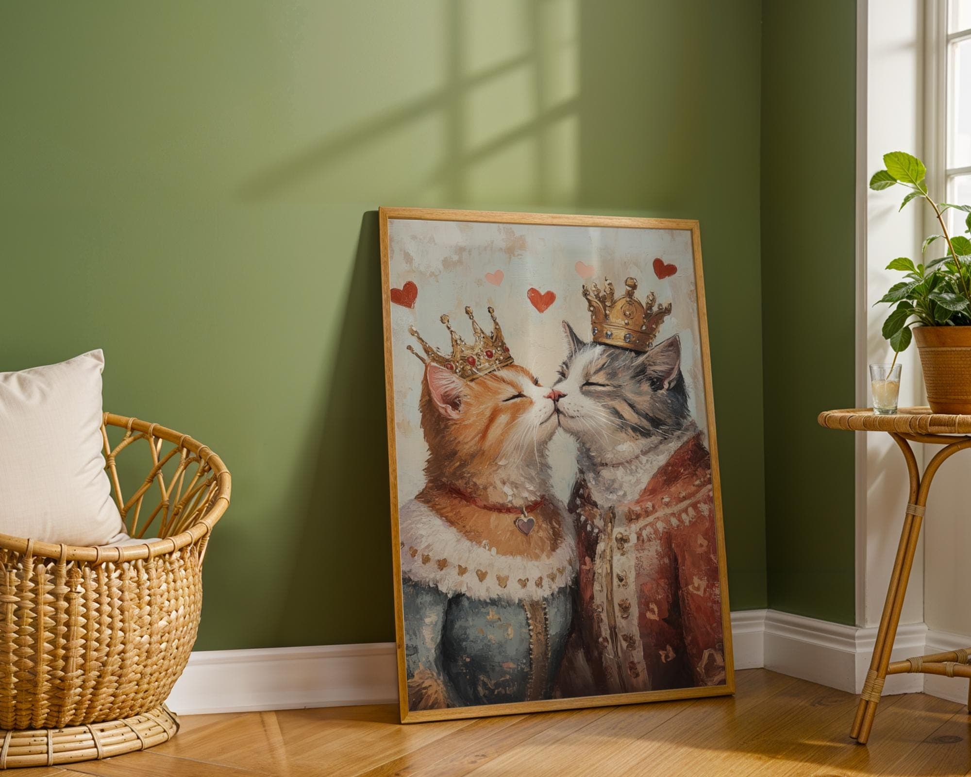 Royal Cat Couple Wall Art, Cat Couple Painting, Quirky Cat Poster, Regal Cats Painting, Whimsical Couple Decor, Fantasy Art, Cat Print - view 5