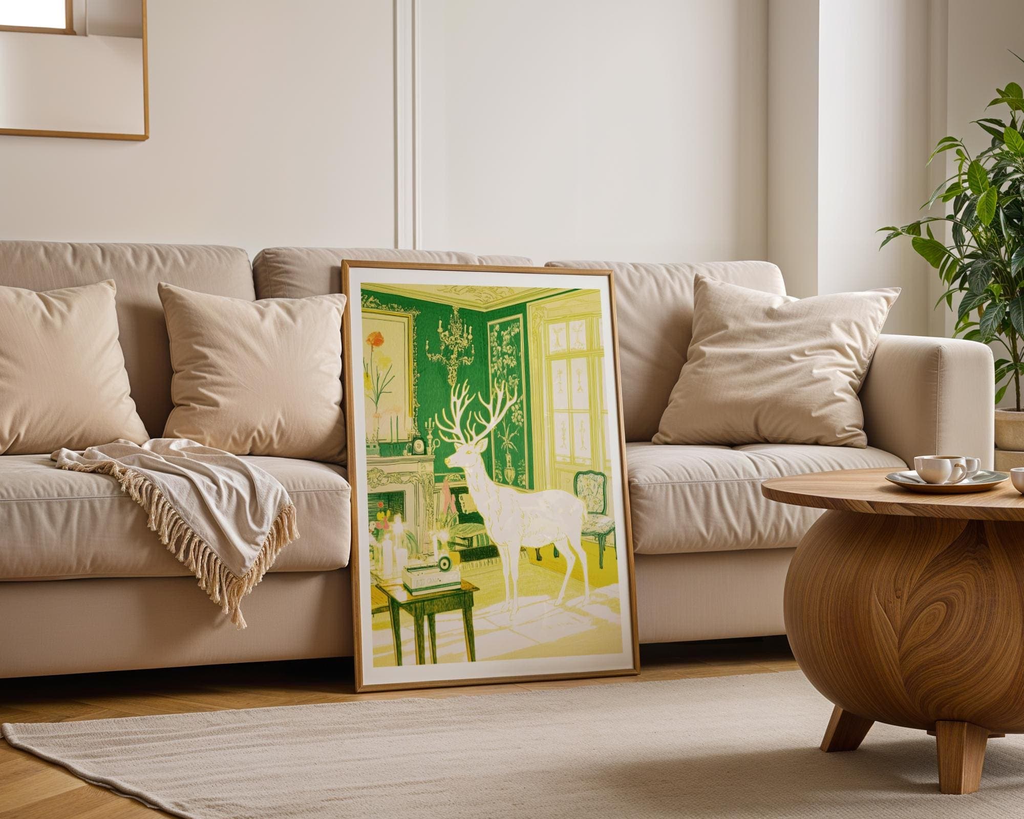 Dark Academia Deer Art, Majestic White Stag Art, Golden Glow Stag Print, Vintage Aesthetic Stag, Vintage Aesthetic Illustration, Printable - view 3