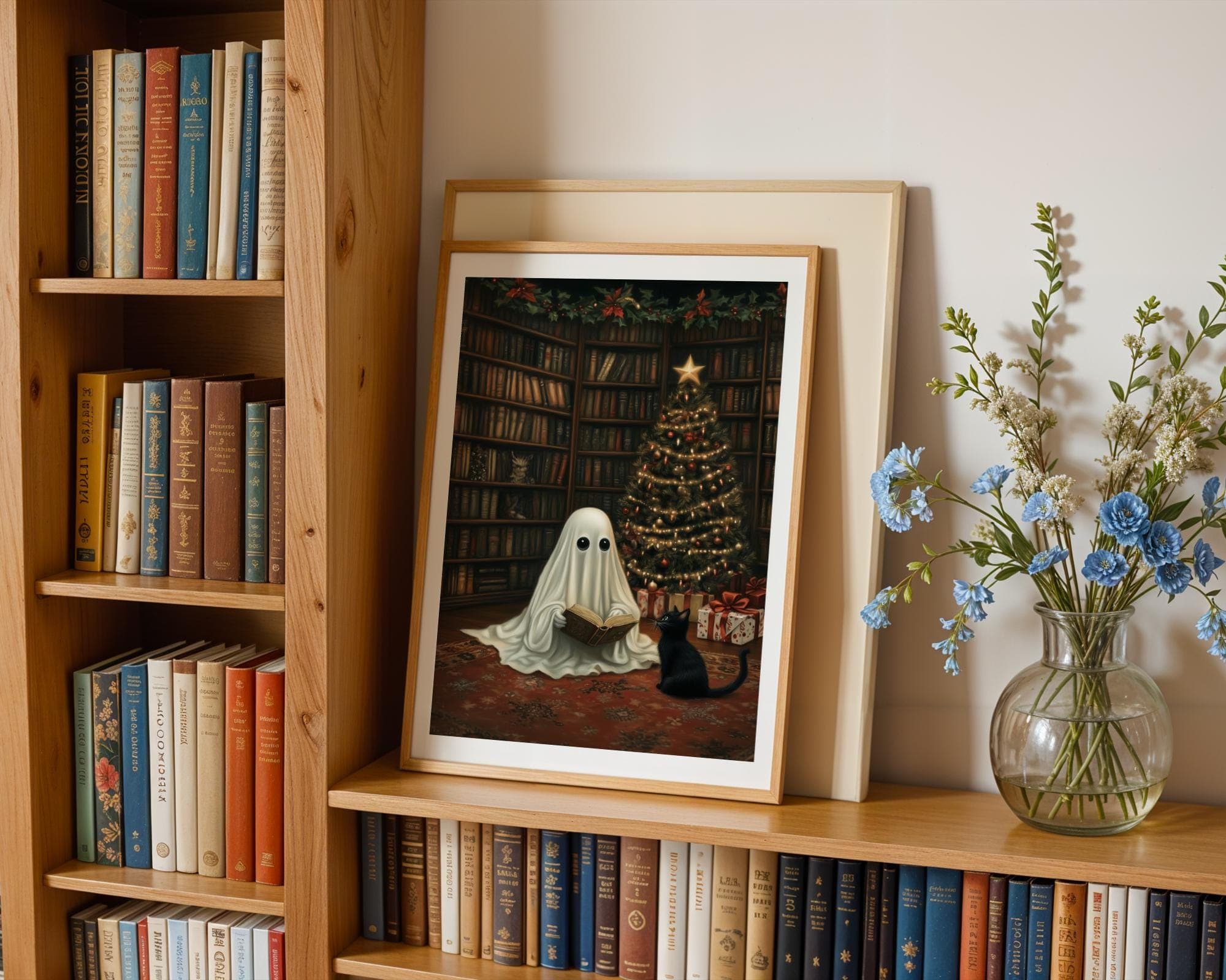 Ghost and Black Cat Wall Art, Vintage Halloween Wall Art, Spooky Christmas Decor, Whimsical Holiday Wall Art, Haunted Christmas Decor - view 7